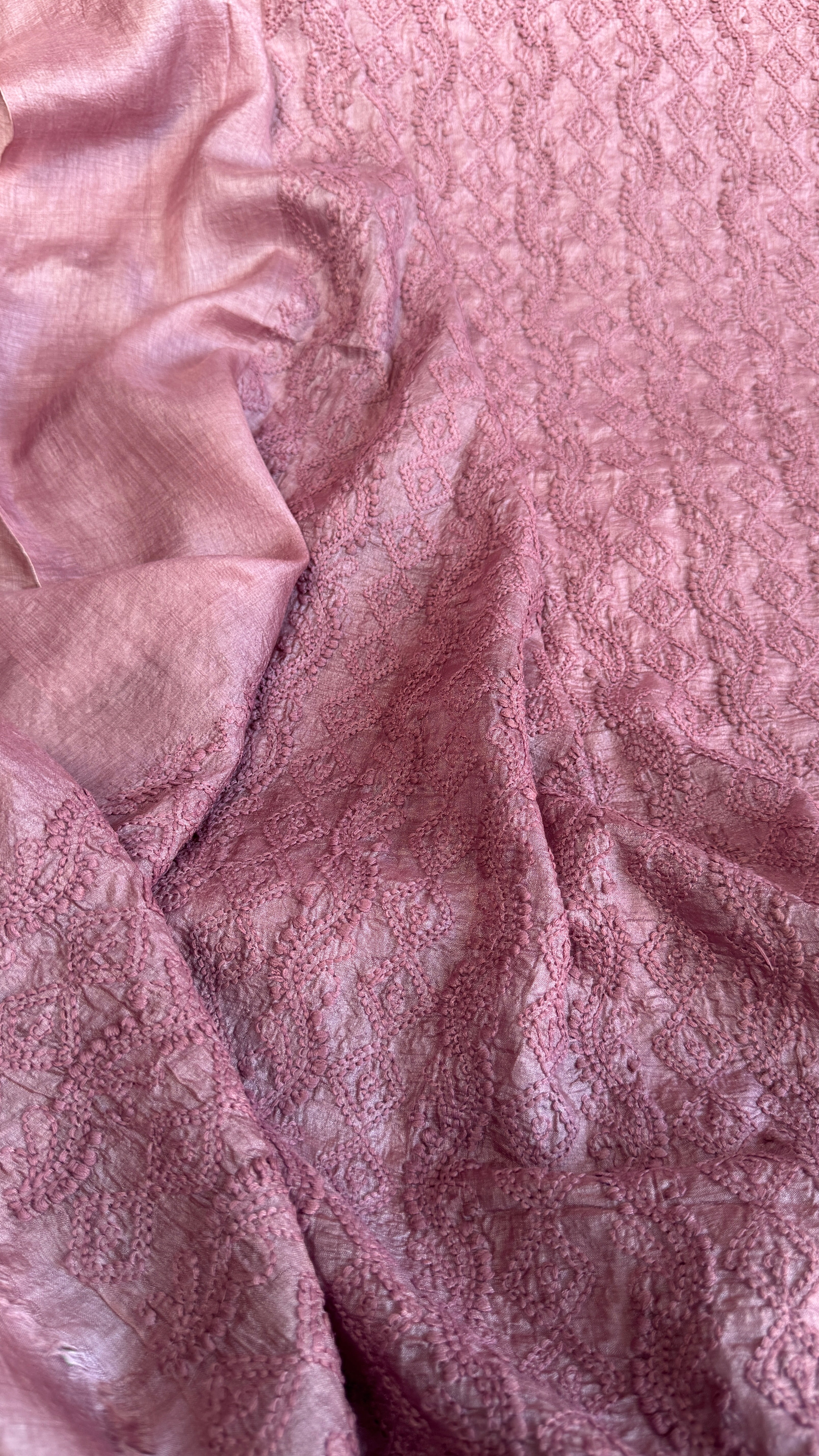 Pure Tussar Silk Chikankari Kurta Length - Mens- Mauve
