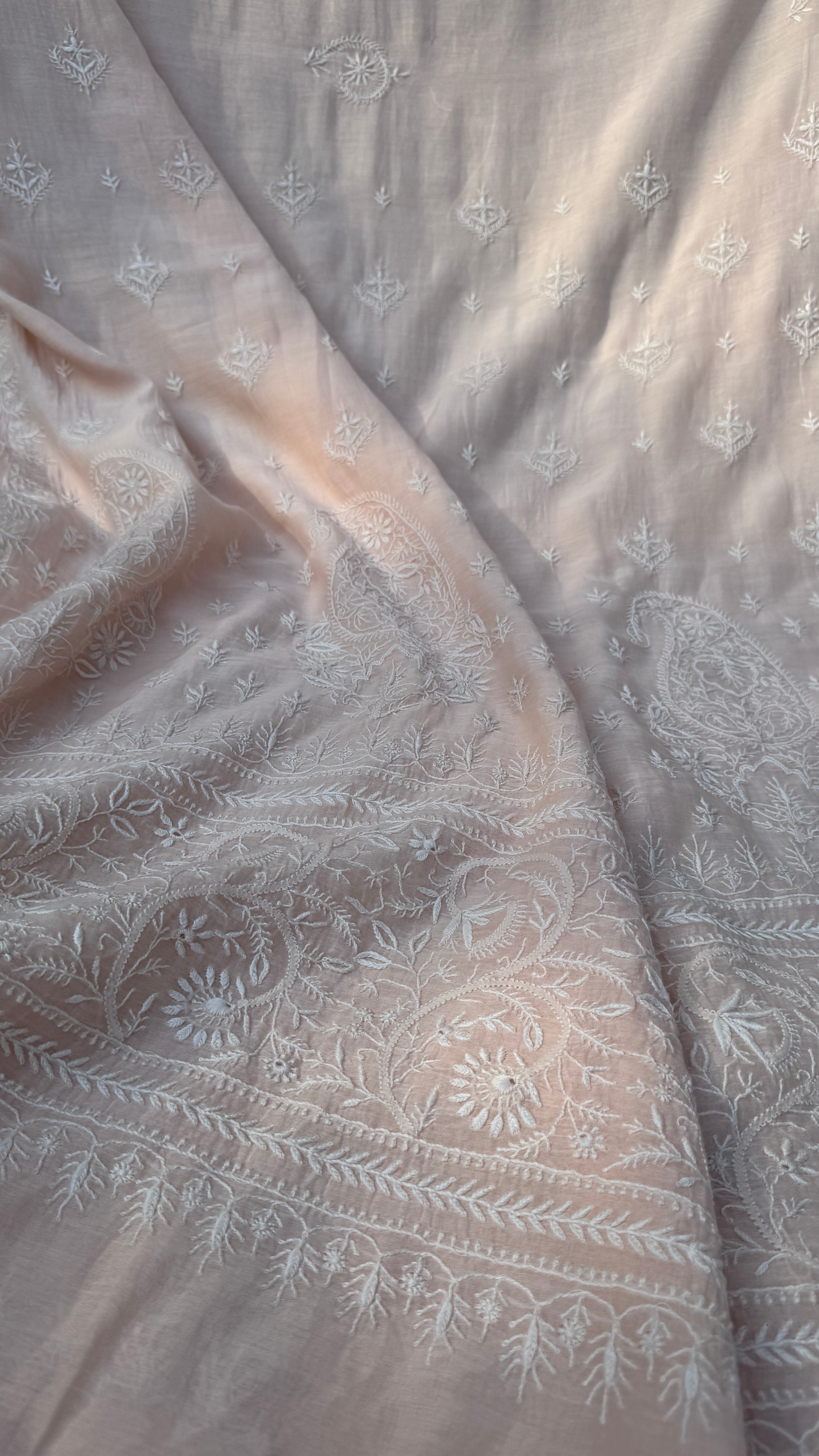 Pure Mul Chanderi Chikankari saree in Pale Pink