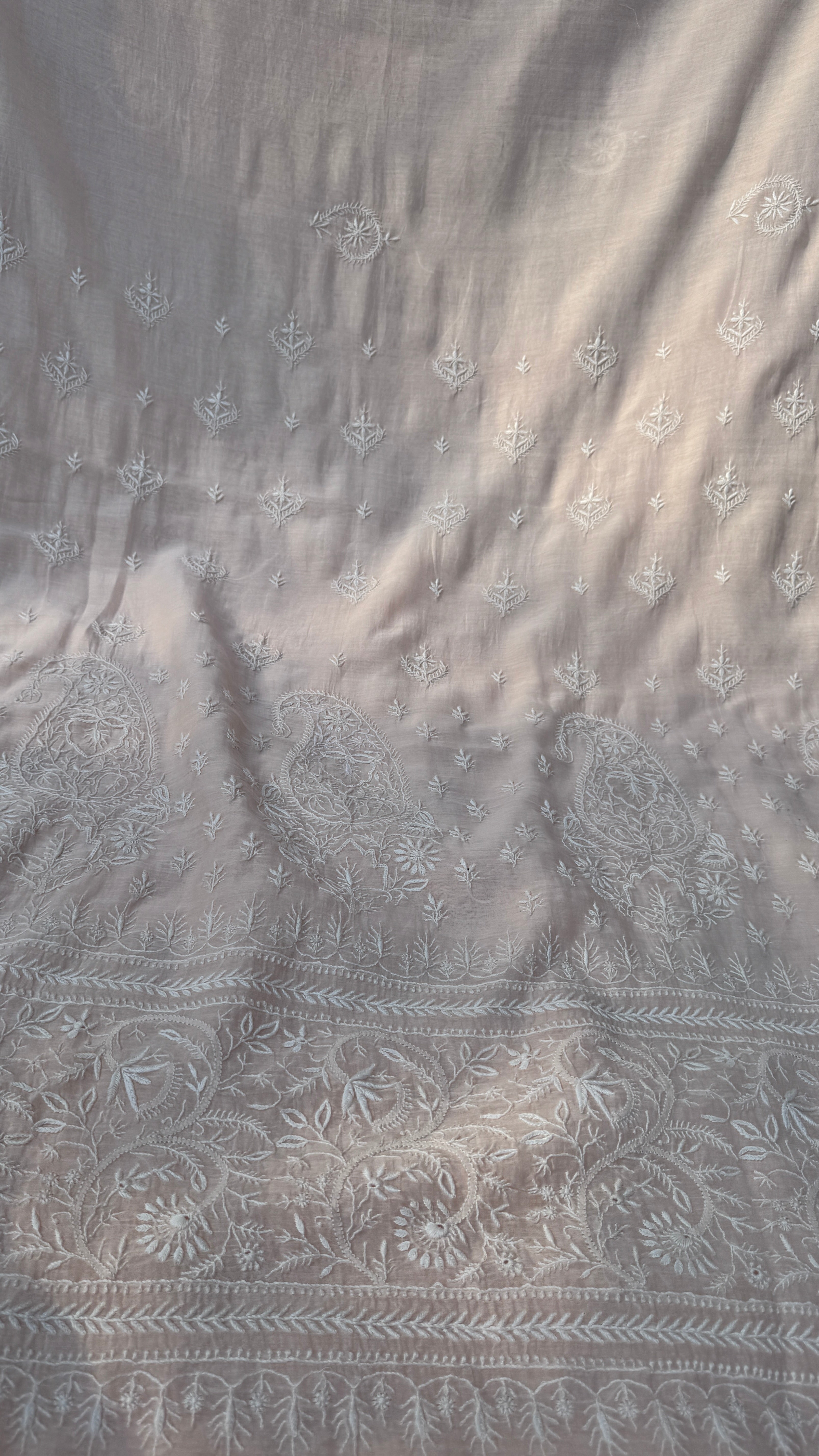 Pure Mul Chanderi Chikankari saree in Pale Pink