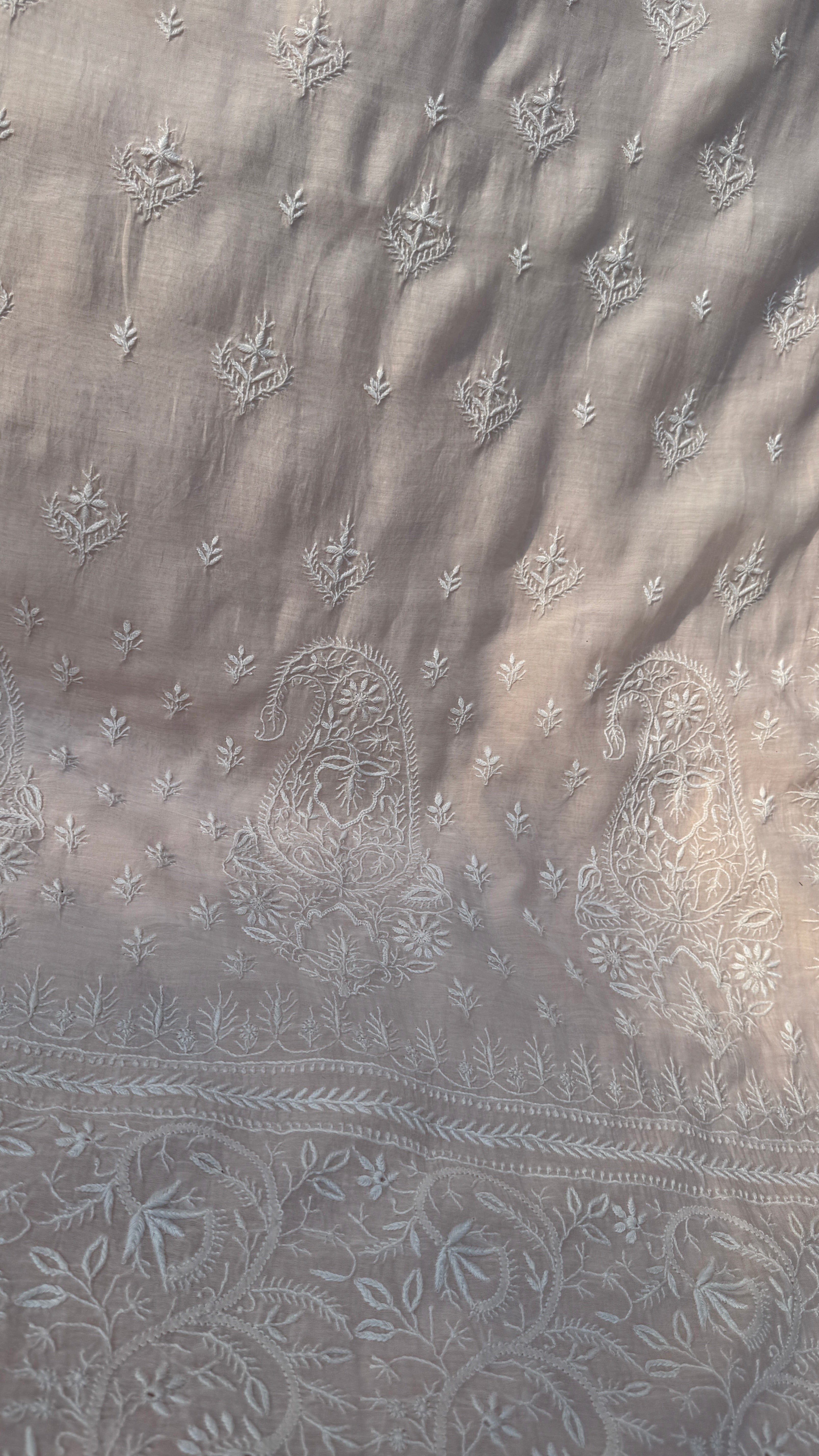 Pure Mul Chanderi Chikankari saree in Pale Pink