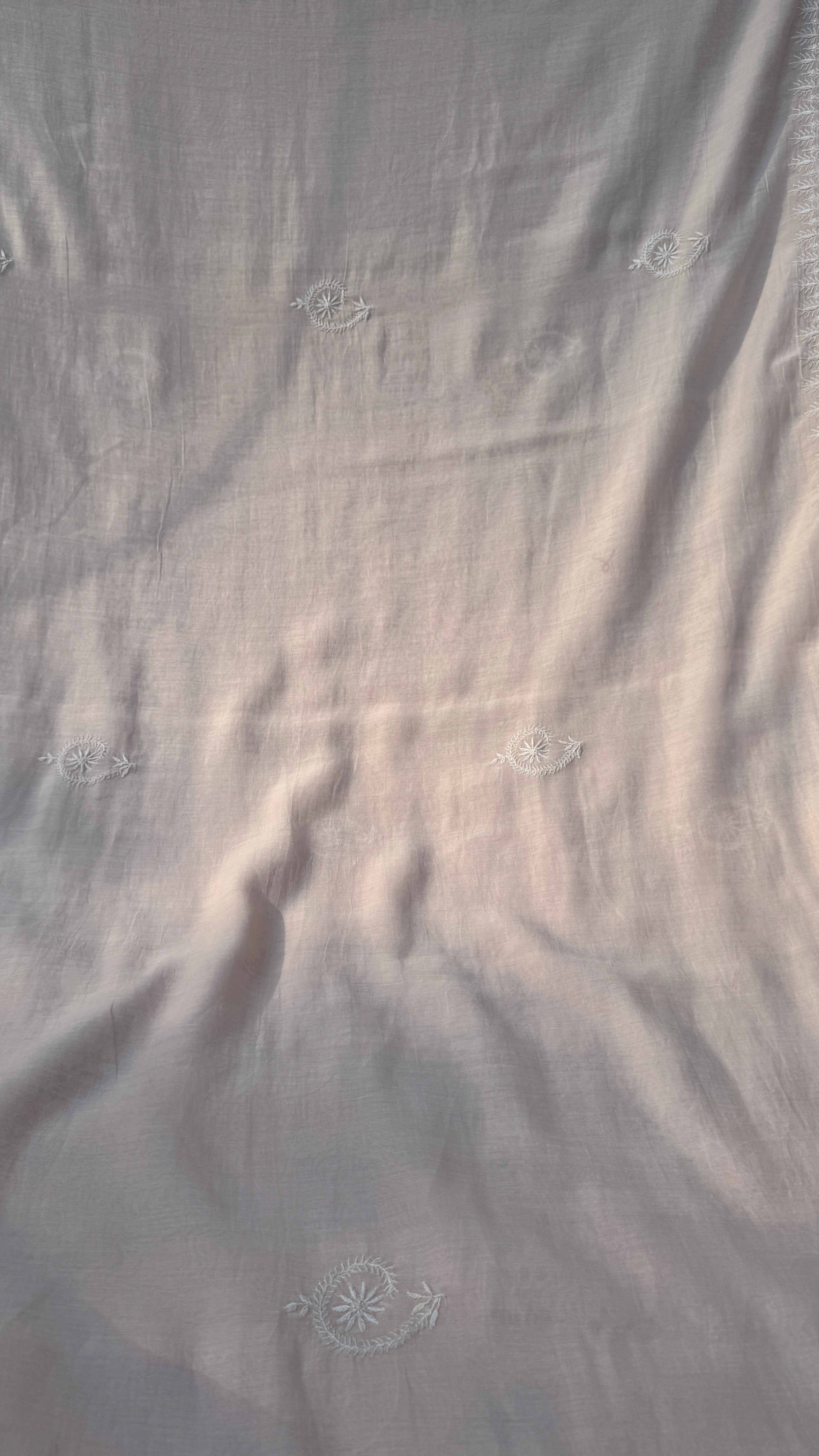 Pure Mul Chanderi Chikankari saree in Pale Pink