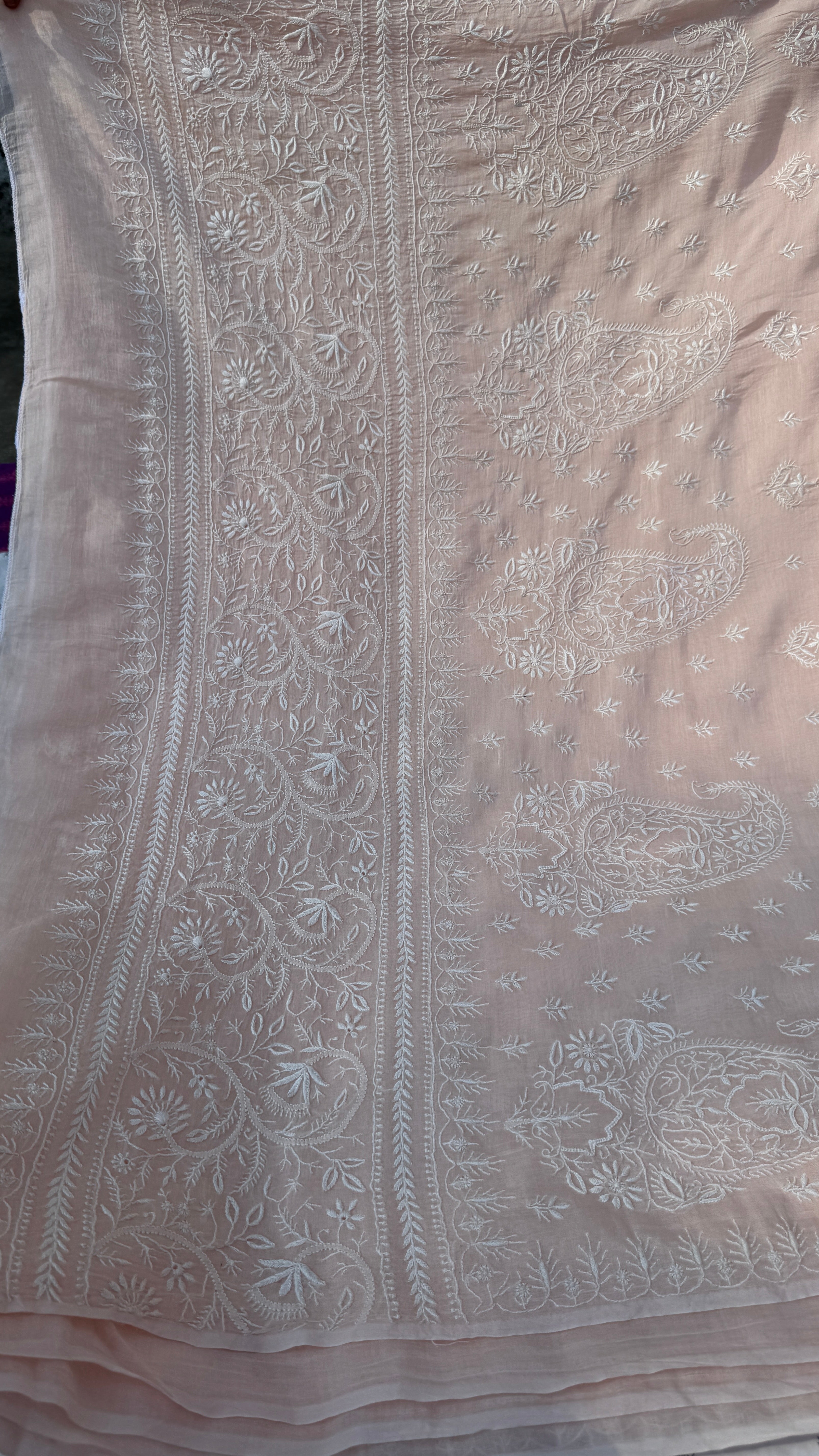 Pure Mul Chanderi Chikankari saree in Pale Pink