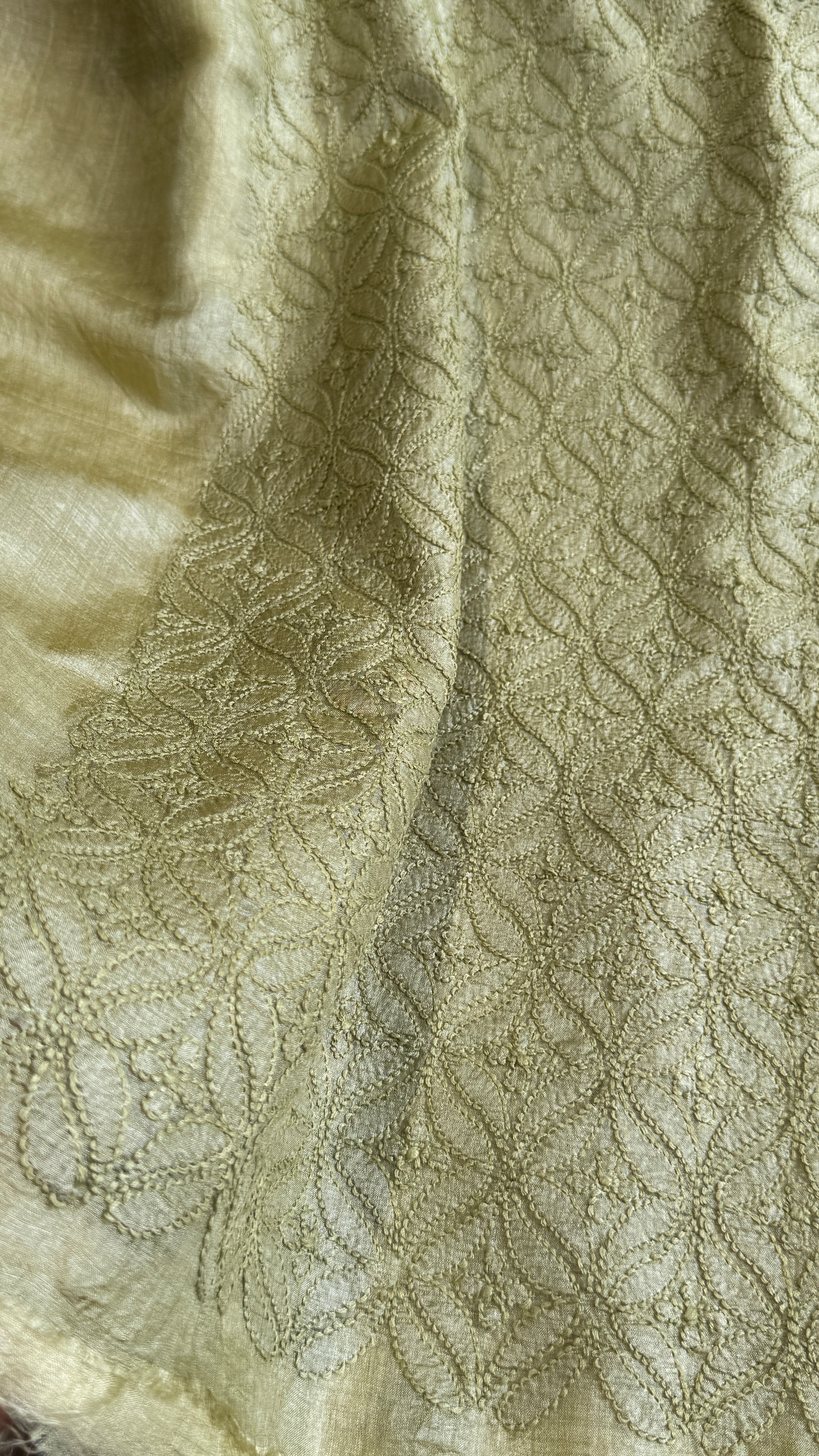 Pure Tussar Silk Chikankari Kurta Length - Mens- Green