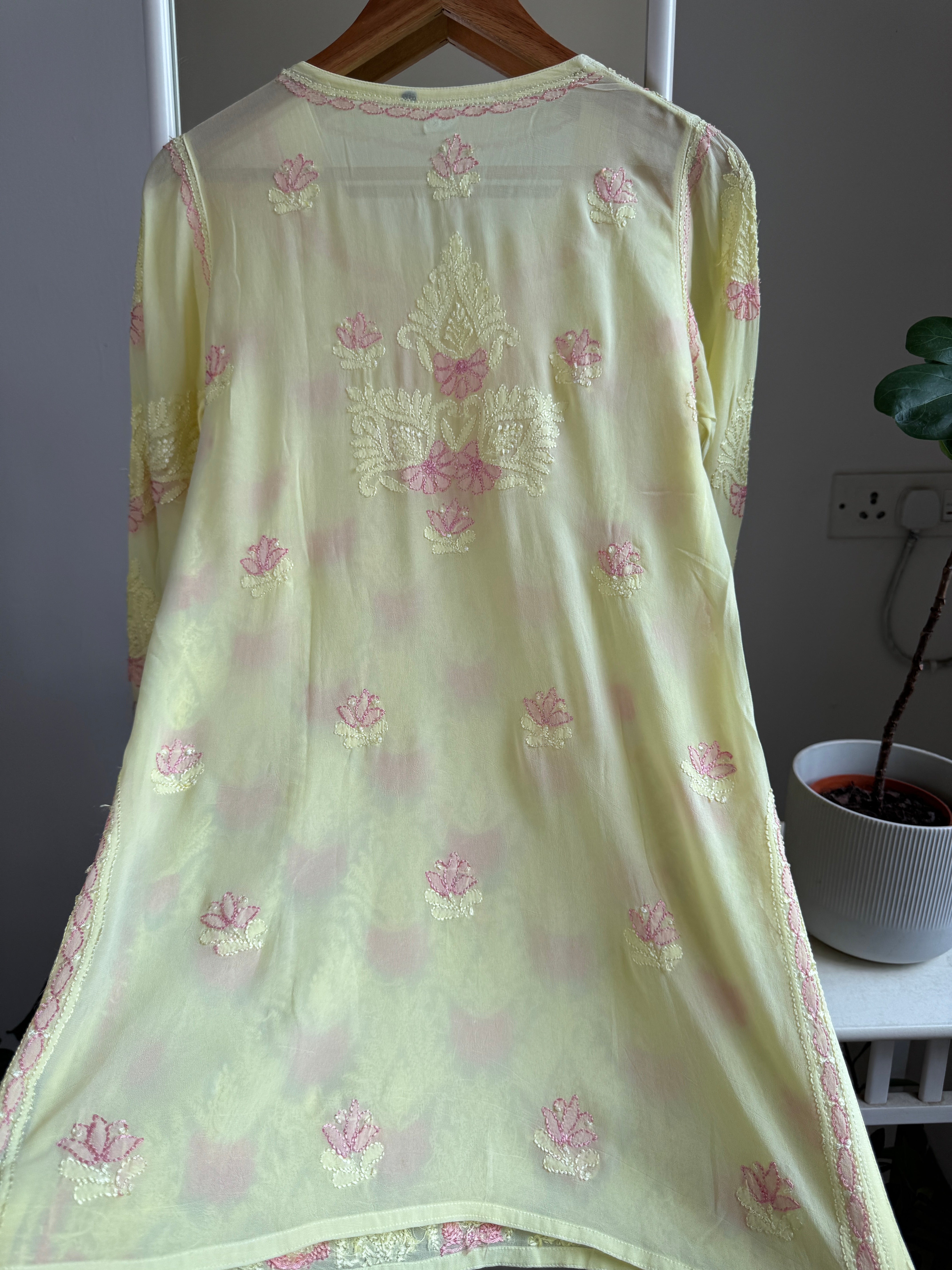 Chikankari Viscose Georgette short Top in Lemon Yellow  Multi Thread ARIAA CHIKANKARI 