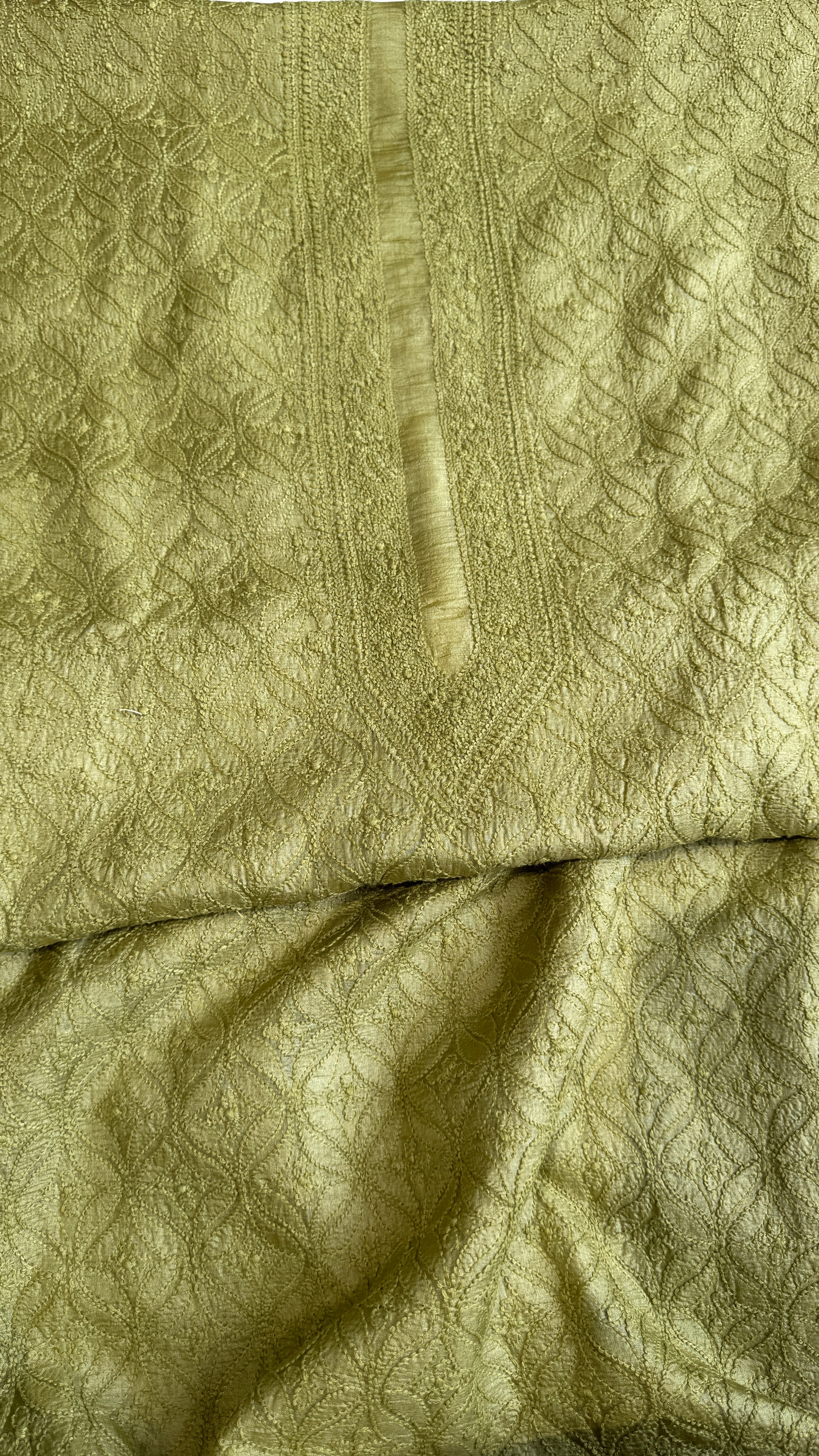 Pure Tussar Silk Chikankari Kurta Length - Mens- Green