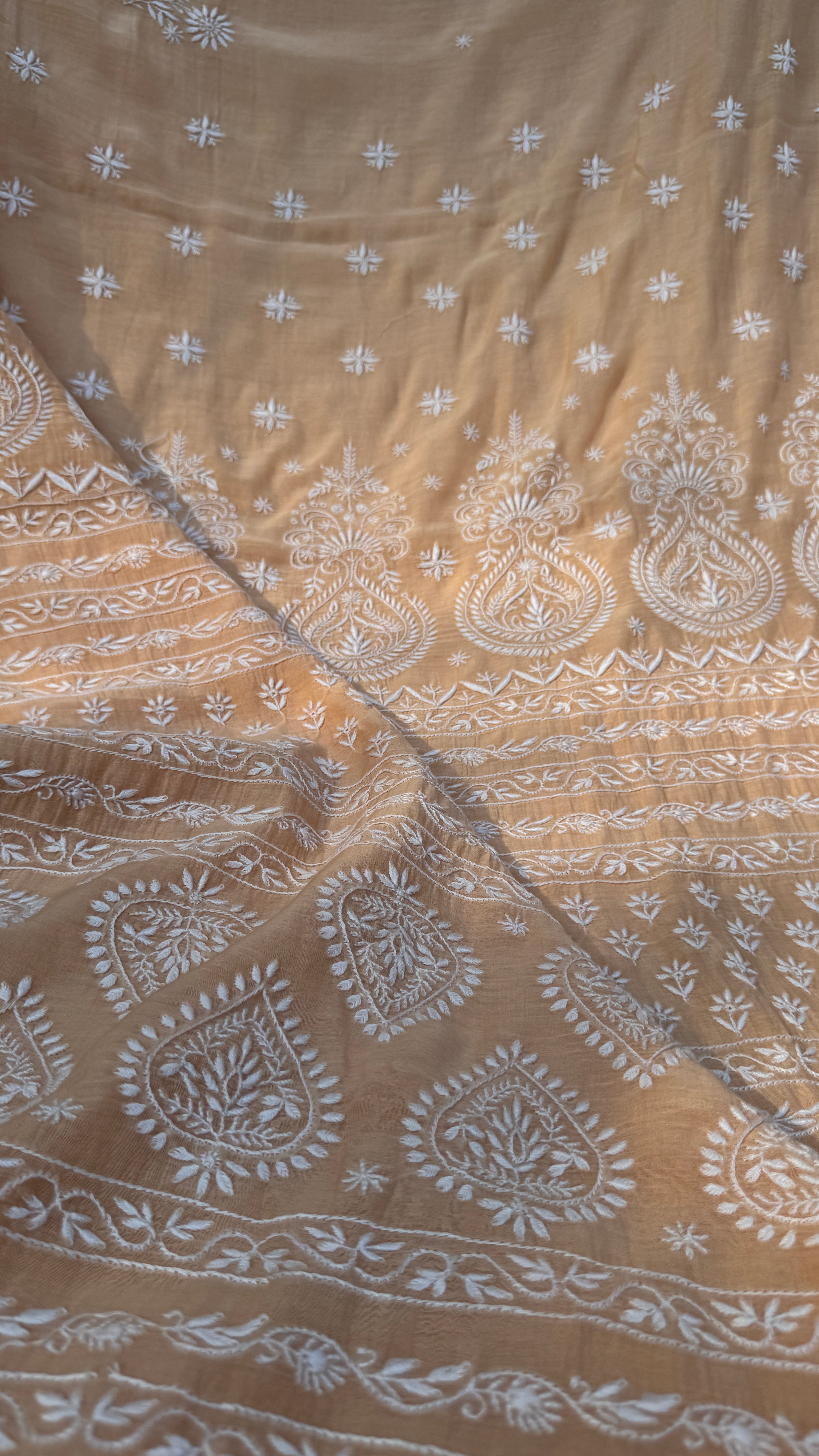 Pure Mul Chanderi Chikankari saree in Beige