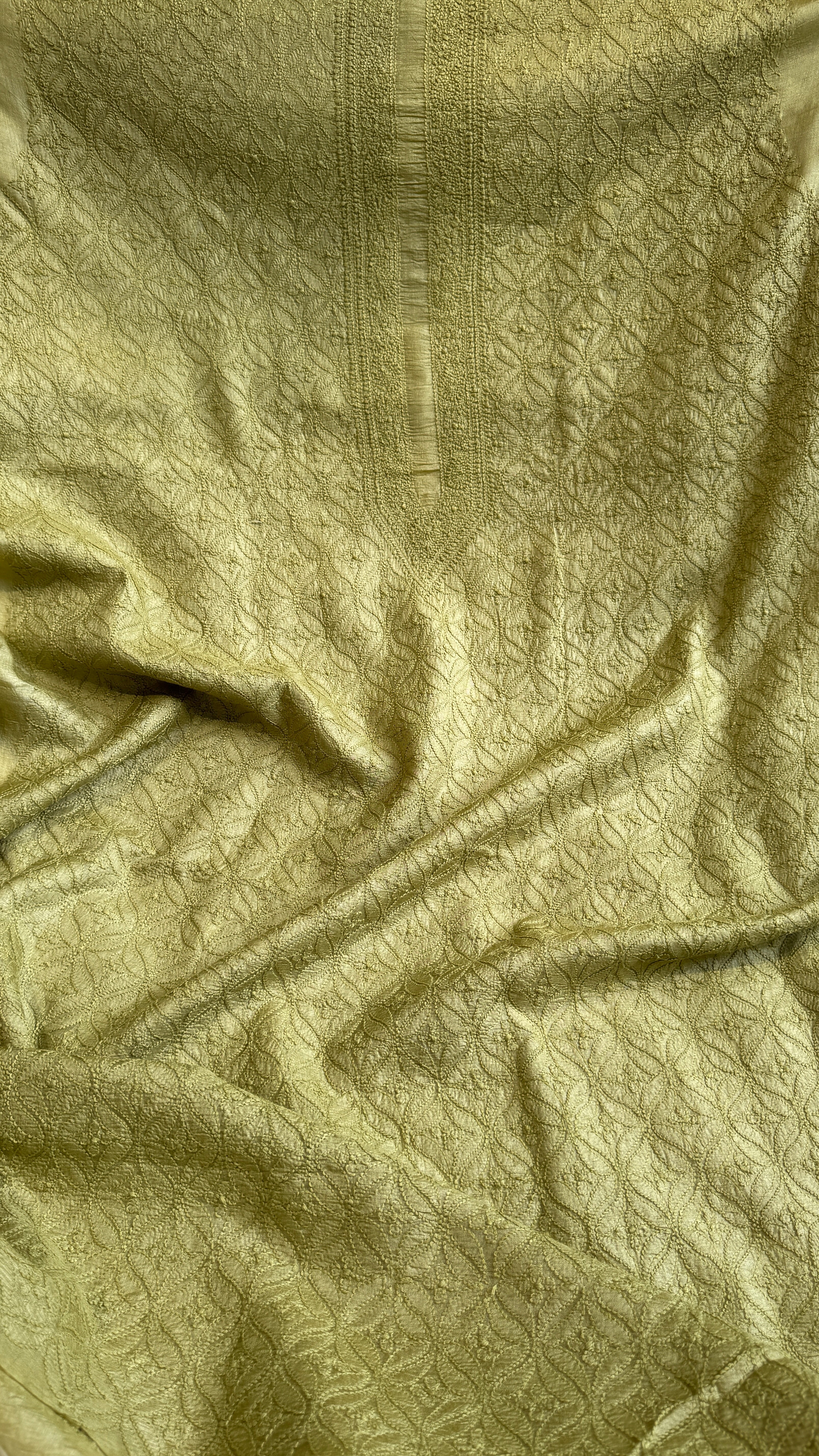 Pure Tussar Silk Chikankari Kurta Length - Mens- Green