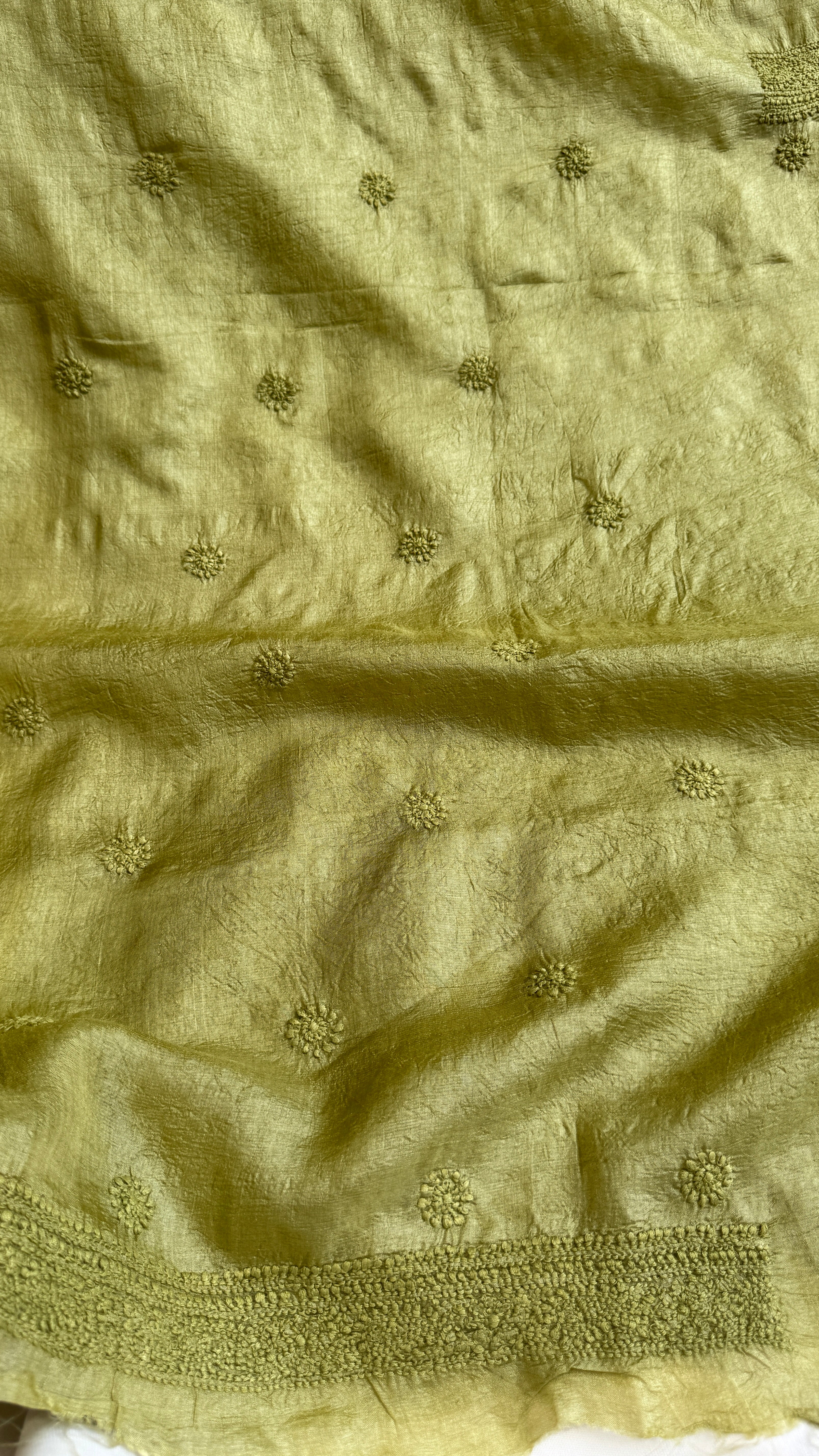 Pure Tussar Silk Chikankari Kurta Length - Mens- Green