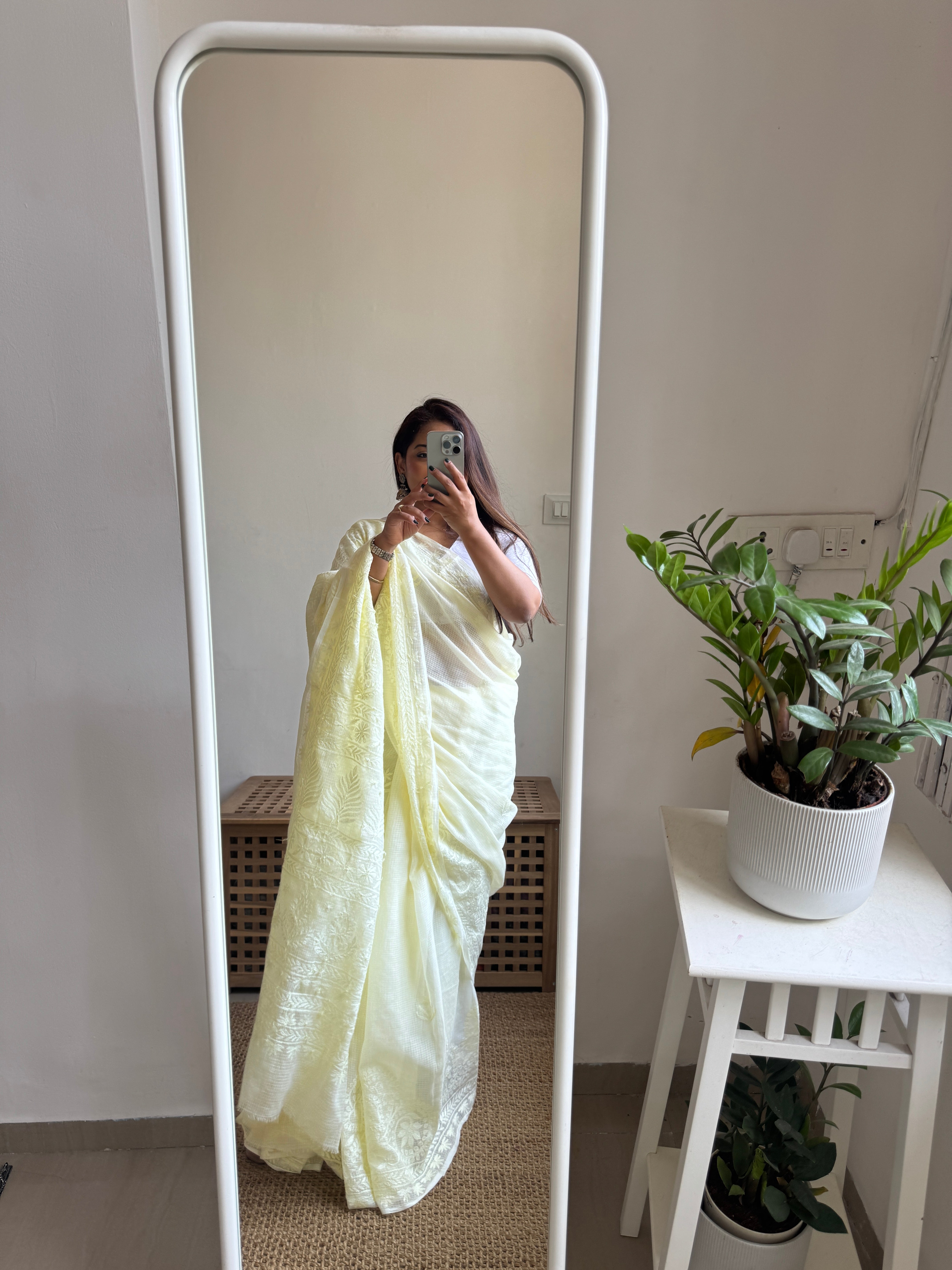 Kota Chikankari saree in Light Yellow ARIAA CHIKANKARI 