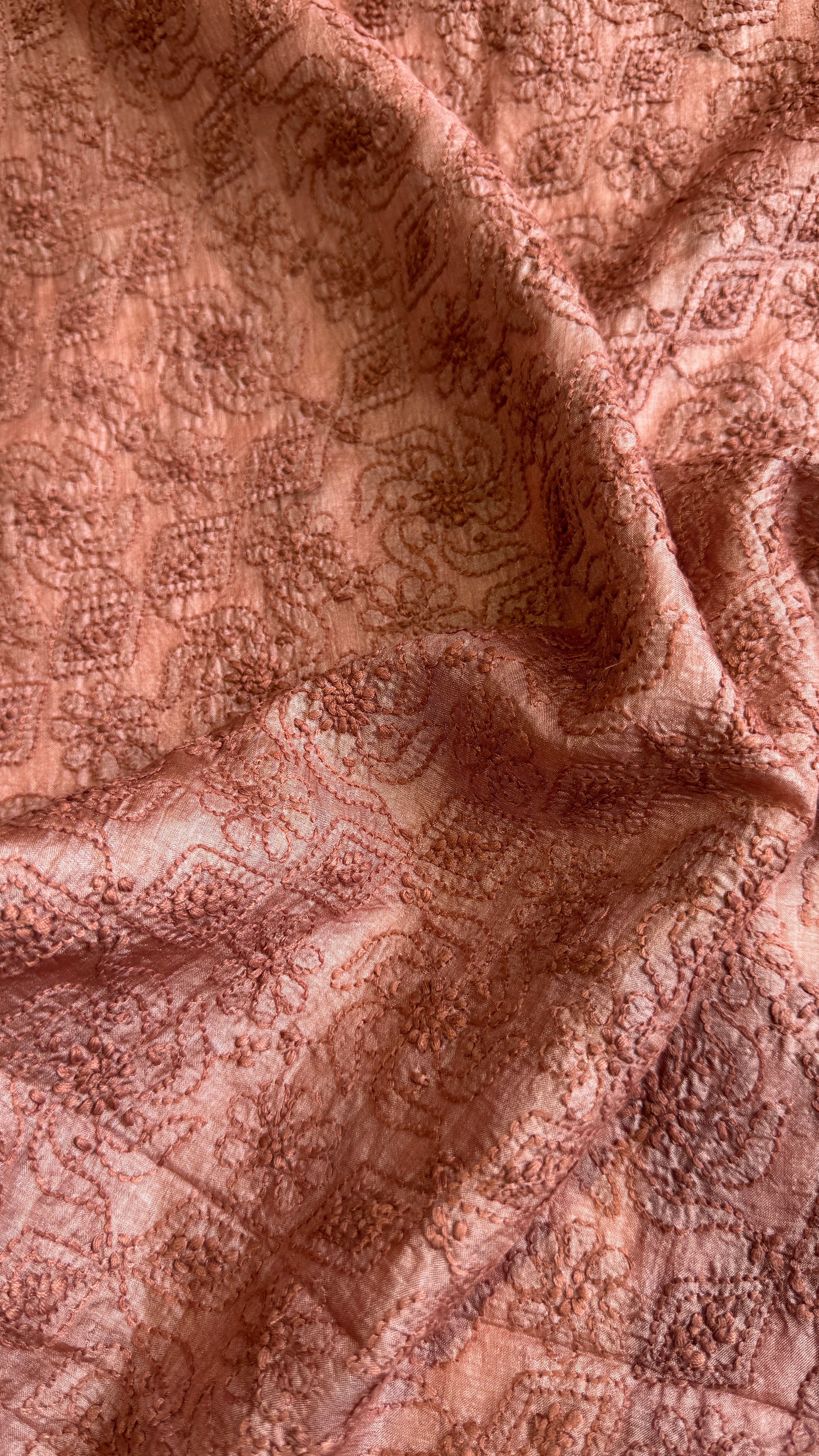 Pure Tussar Silk Chikankari Kurta Length - Mens- Rosewood