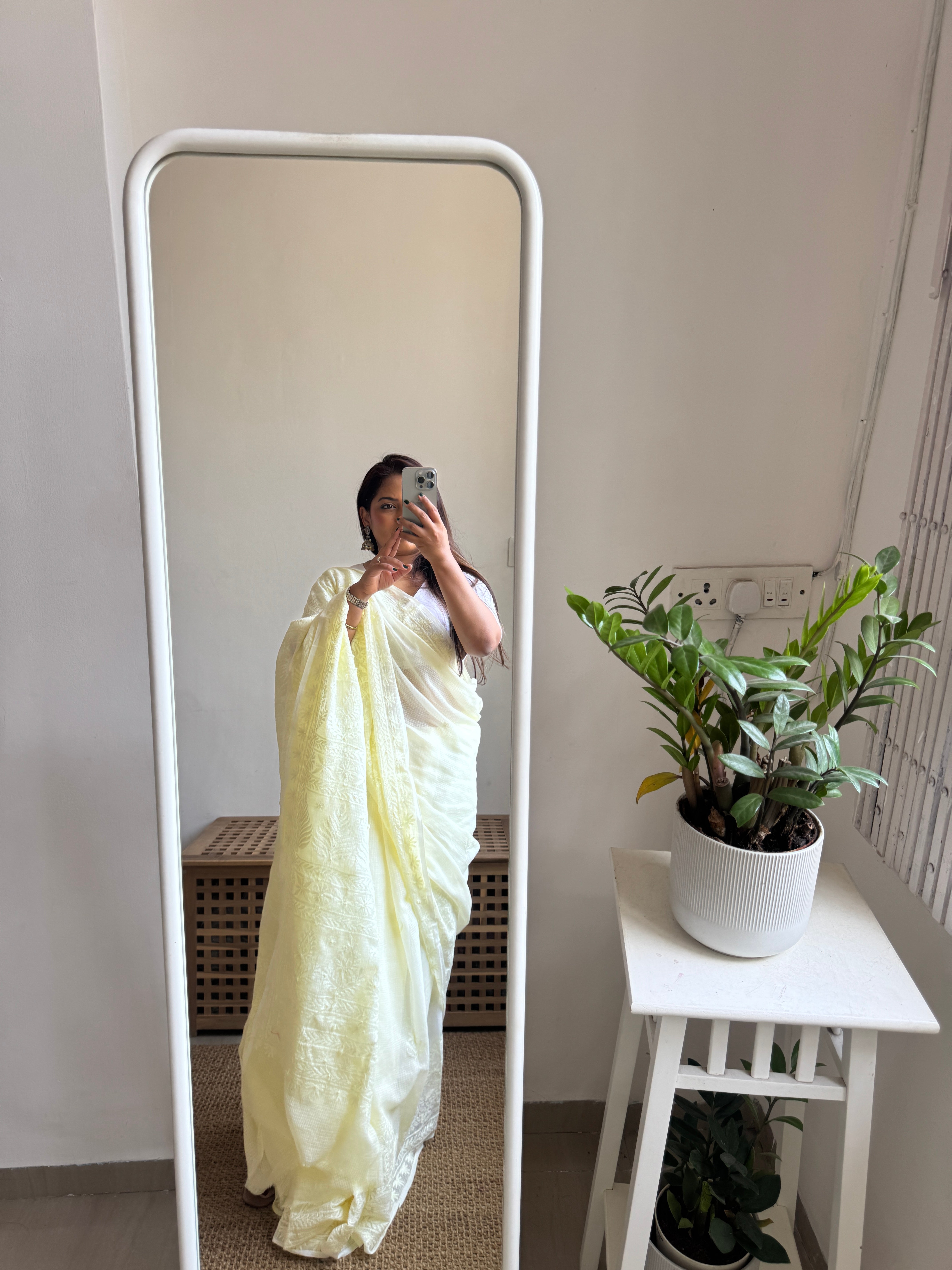 Kota Chikankari saree in Light Yellow ARIAA CHIKANKARI 