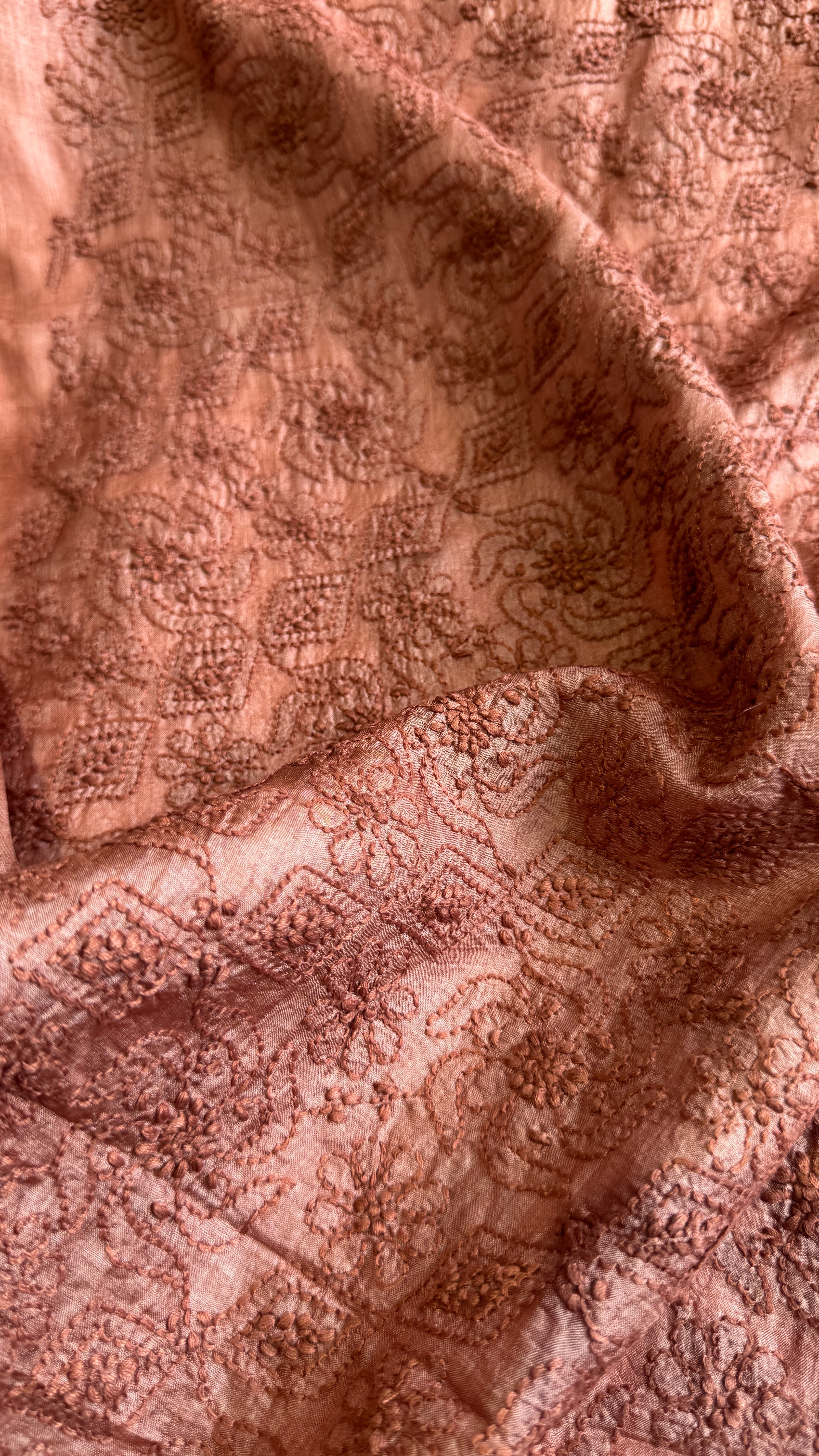Pure Tussar Silk Chikankari Kurta Length - Mens- Rosewood