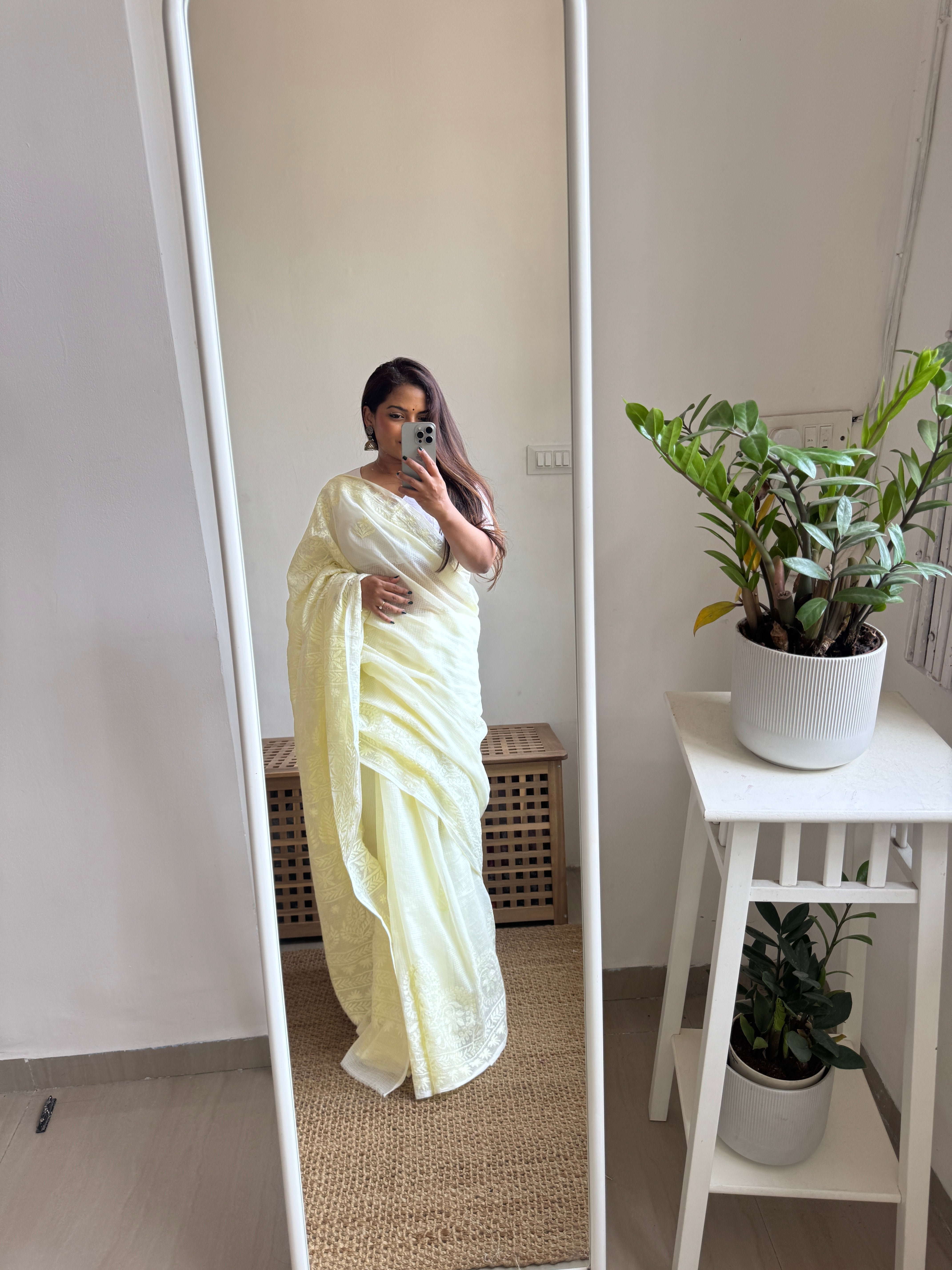 Kota Chikankari saree in Light Yellow ARIAA CHIKANKARI 
