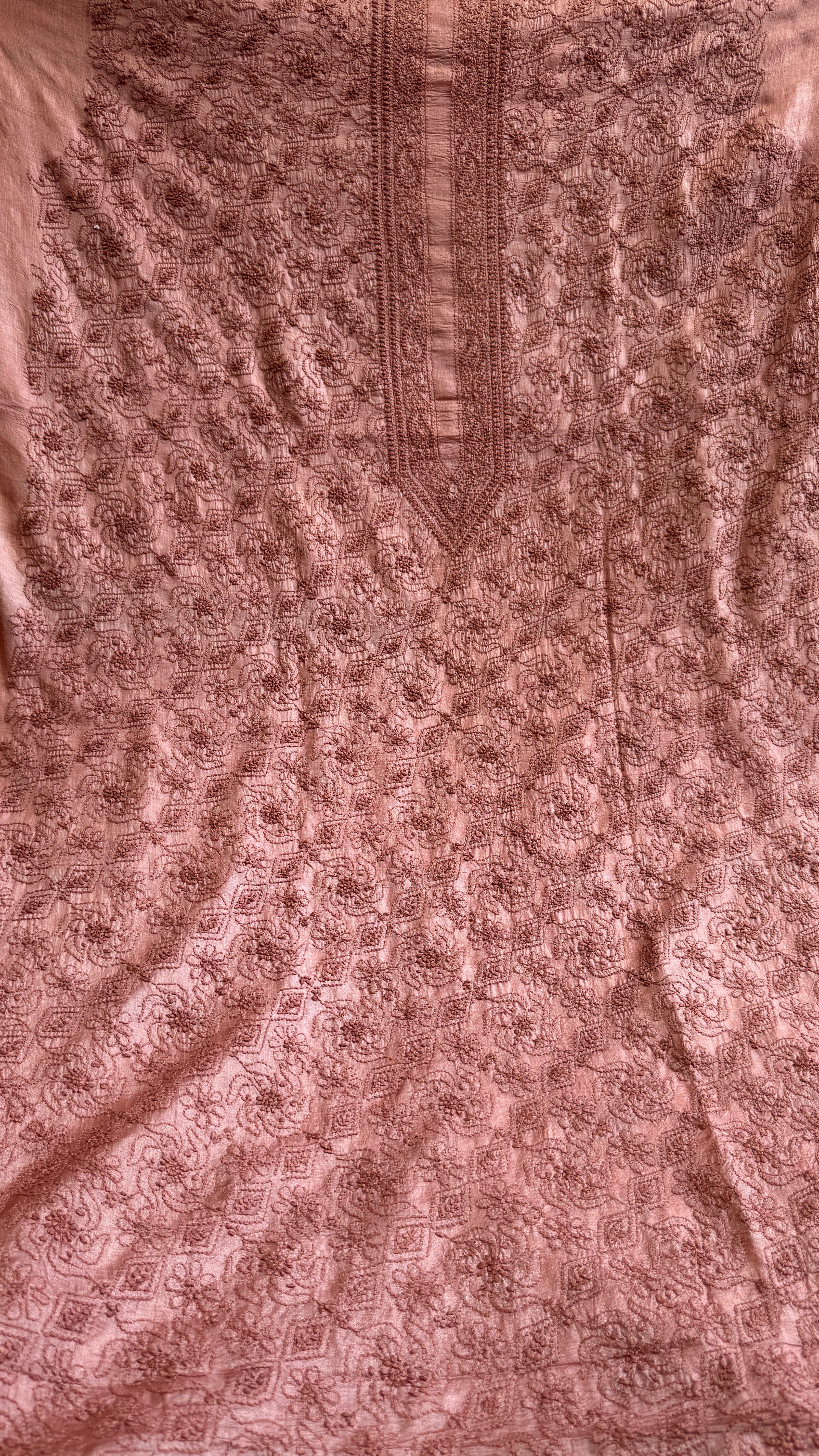 Pure Tussar Silk Chikankari Kurta Length - Mens- Rosewood