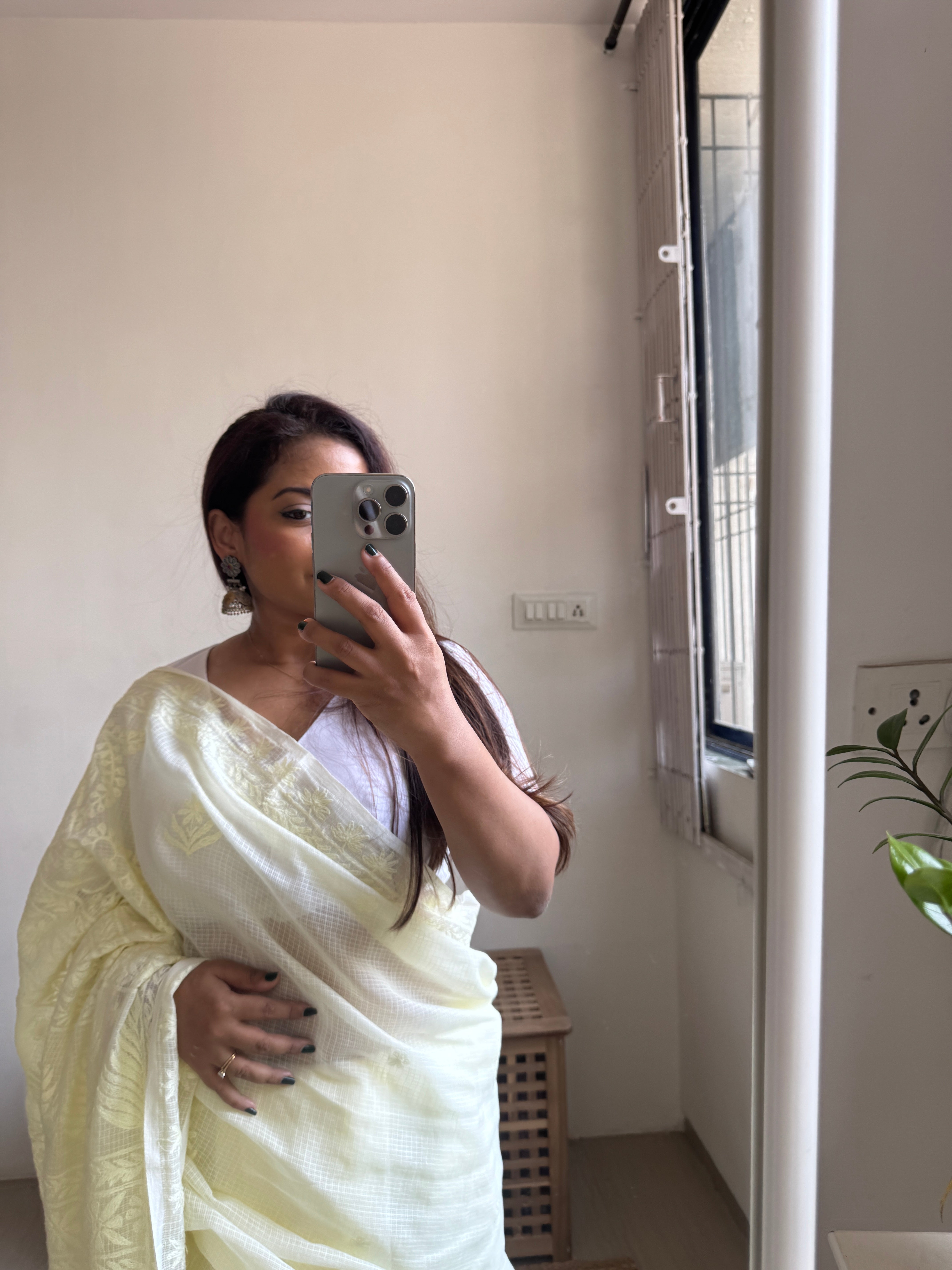 Kota Chikankari saree in Light Yellow ARIAA CHIKANKARI 