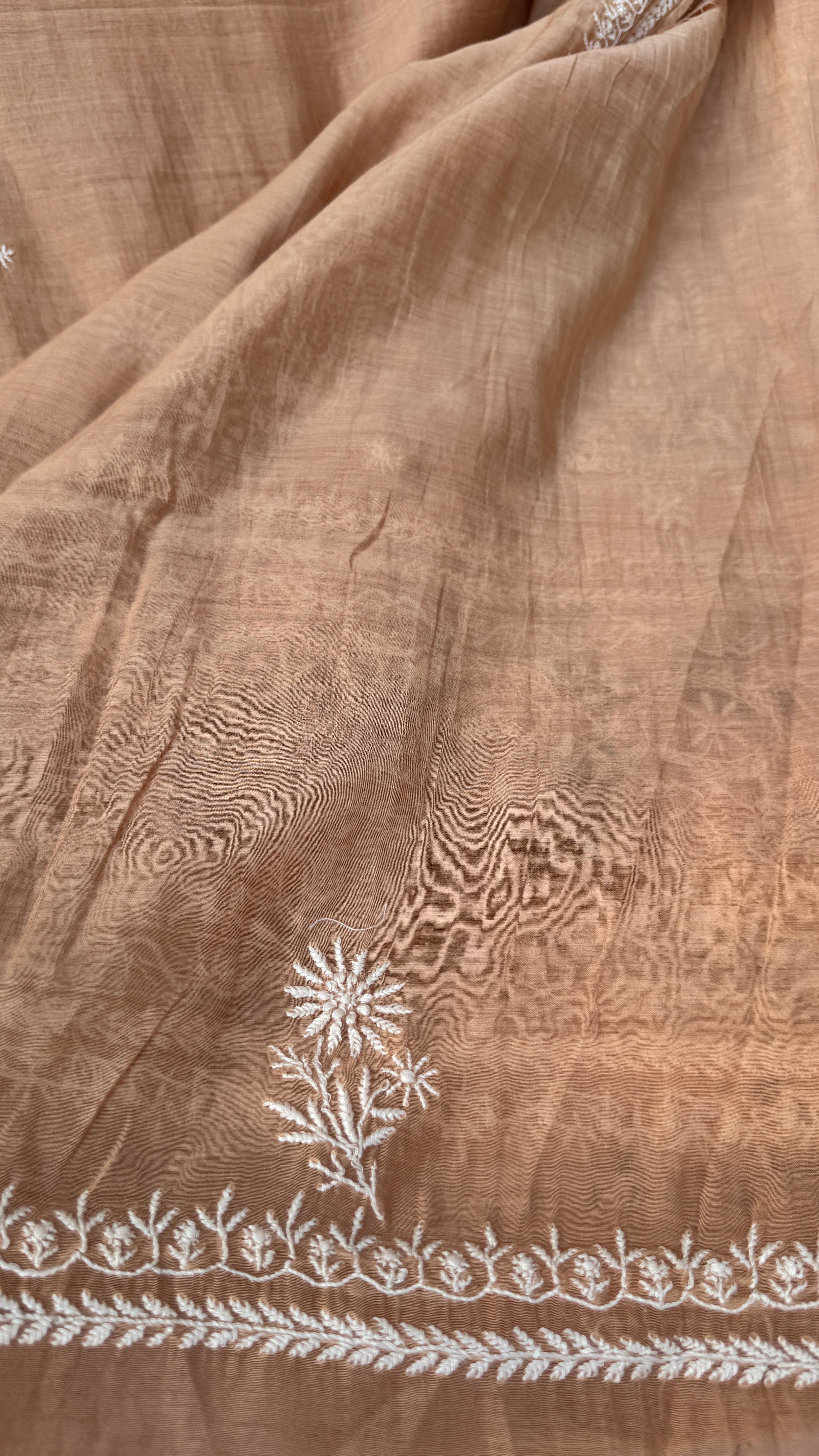 Pure Mul Chanderi Chikankari saree in Brown