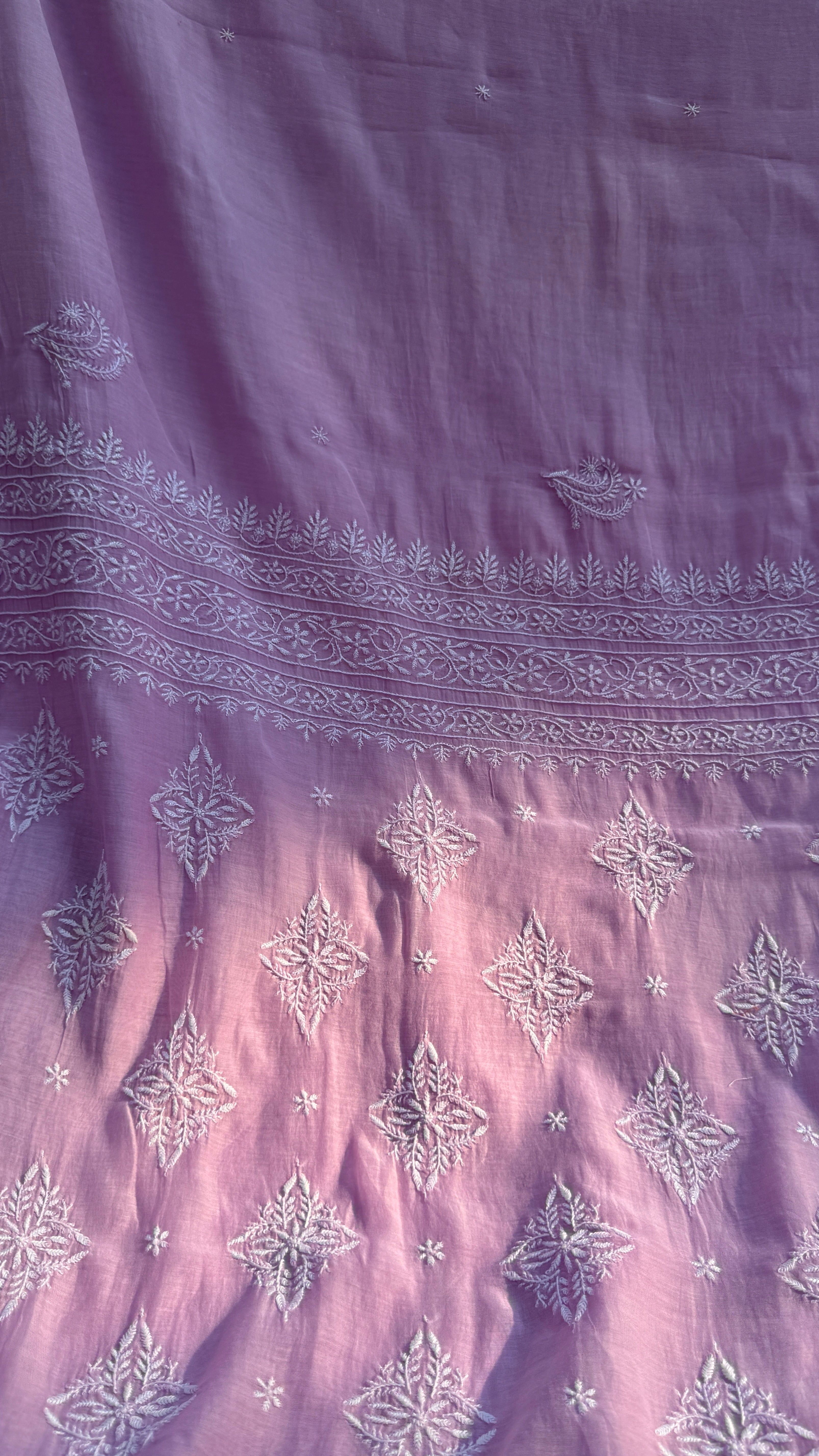 Pure Mul Chanderi Chikankari saree in Lilac