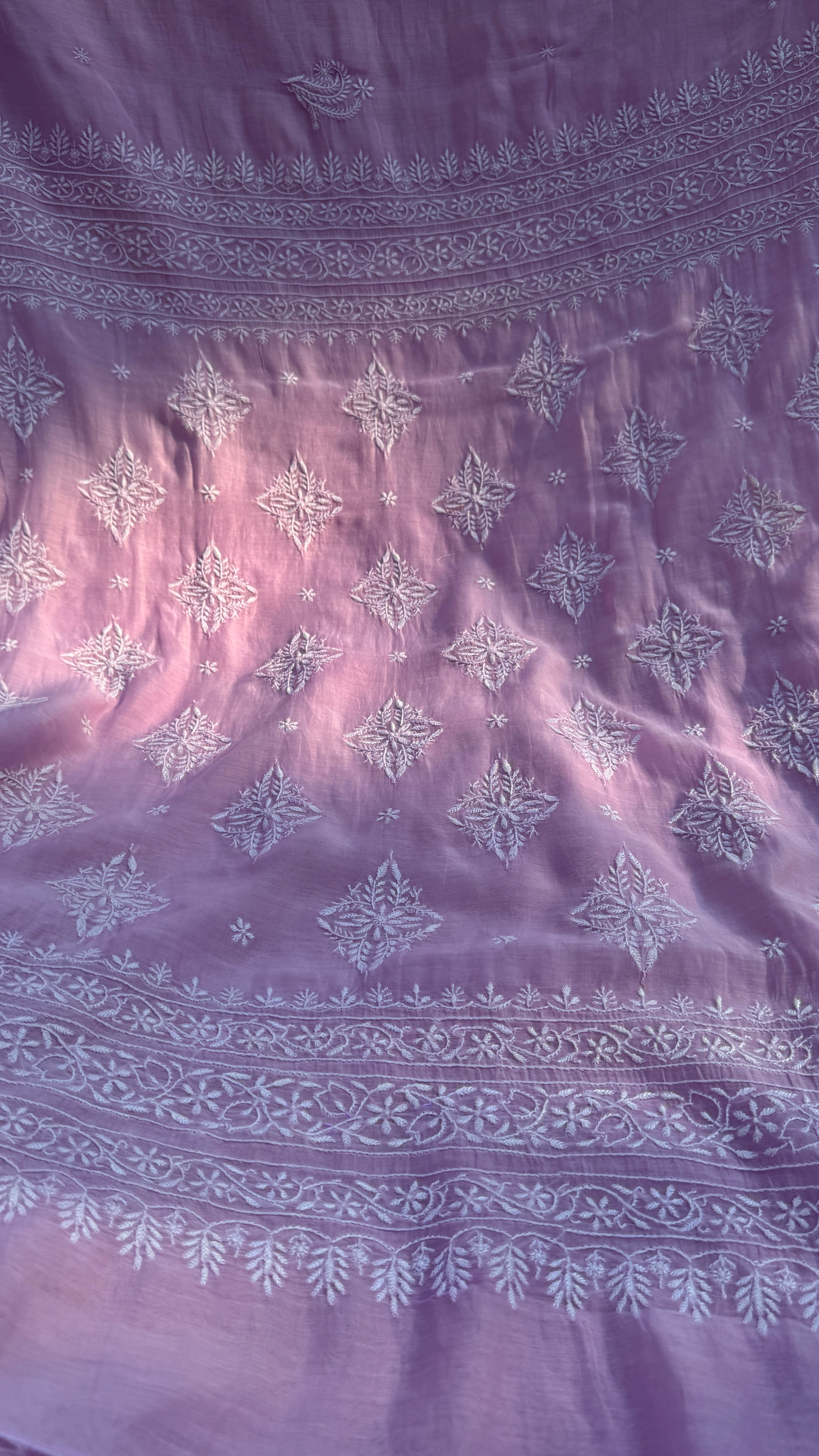 Pure Mul Chanderi Chikankari saree in Lilac