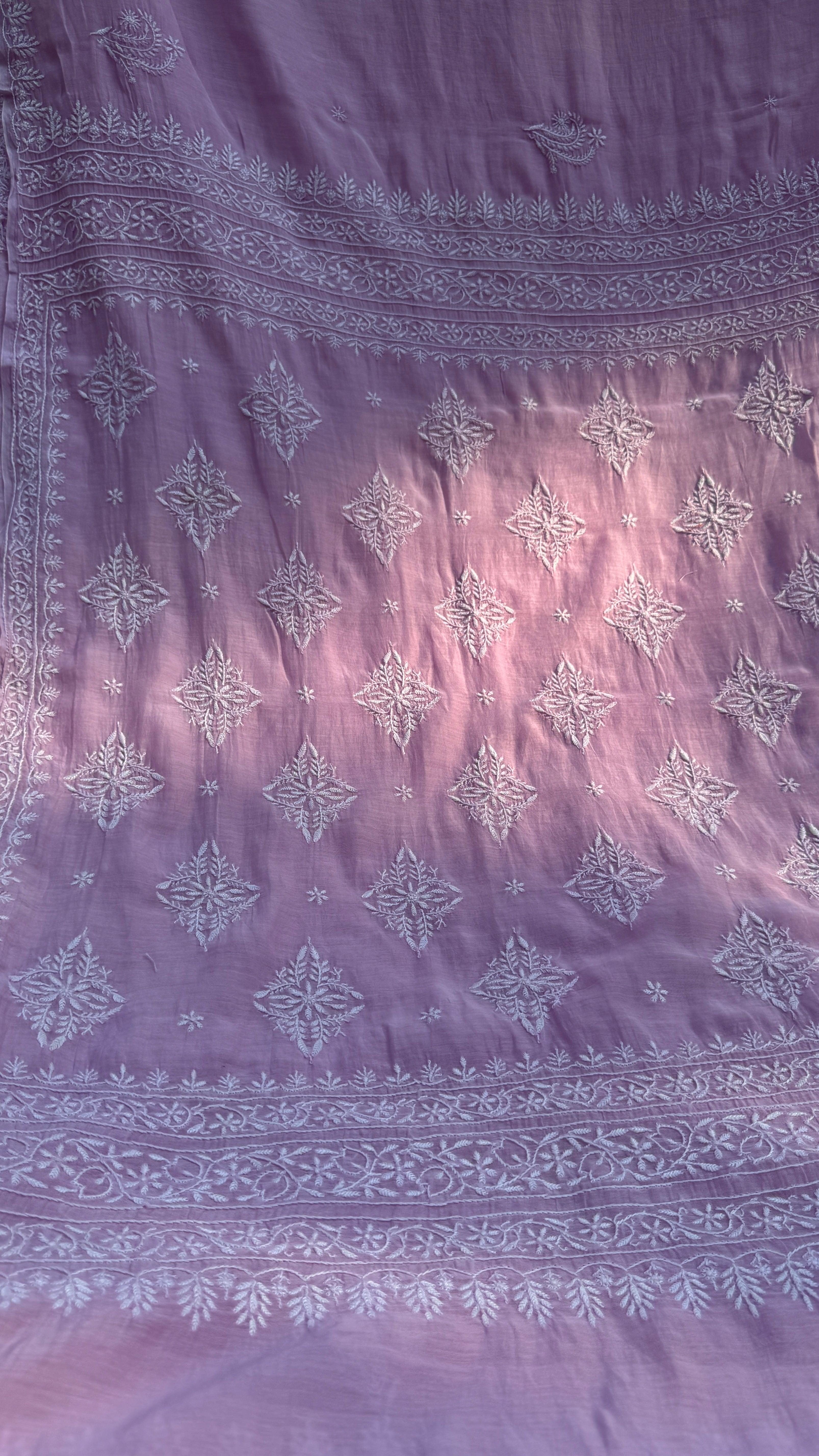 Pure Mul Chanderi Chikankari saree in Lilac