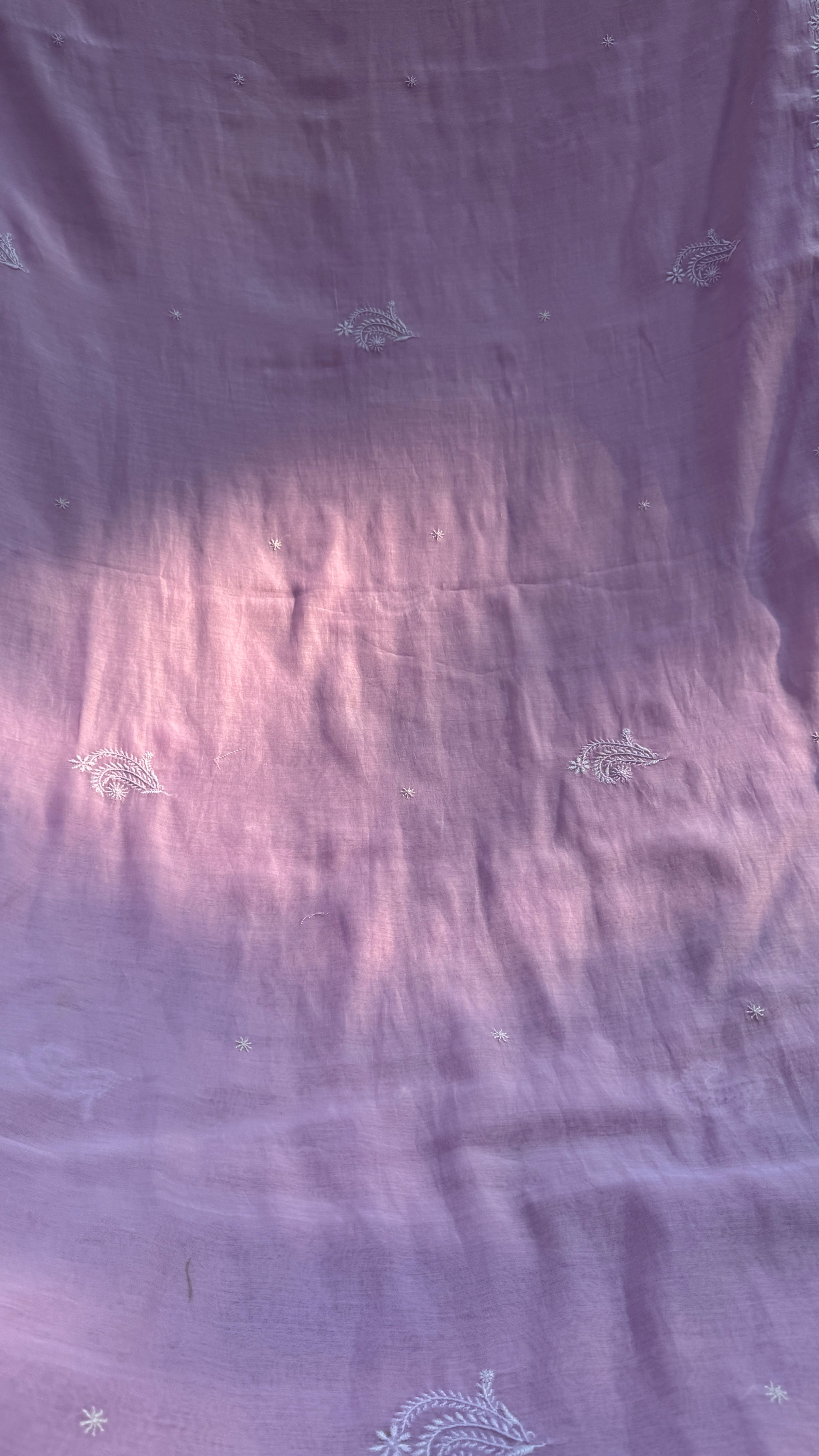 Pure Mul Chanderi Chikankari saree in Lilac