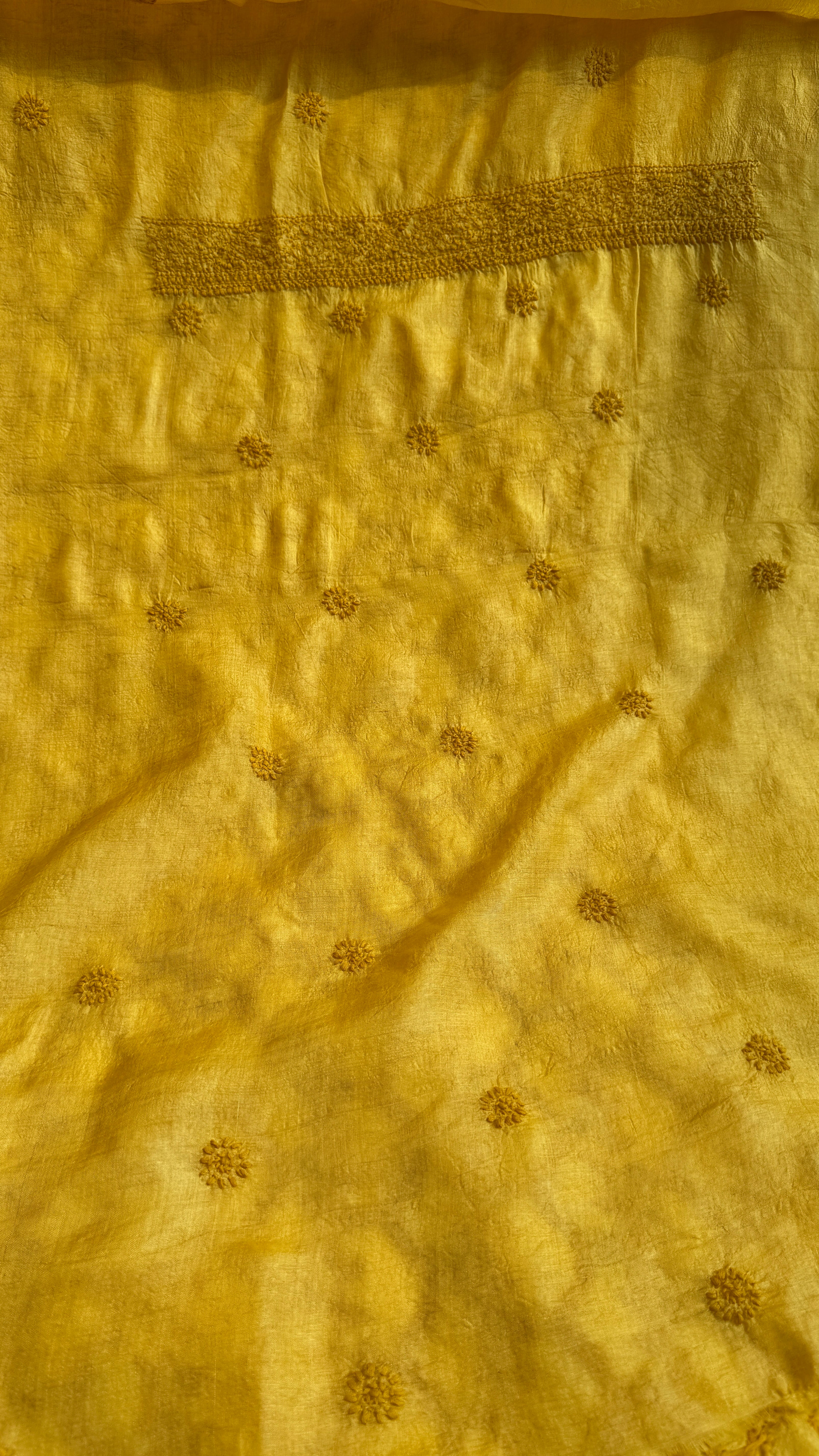 Pure Tussar Silk Chikankari Kurta Length - Mens- Yellow