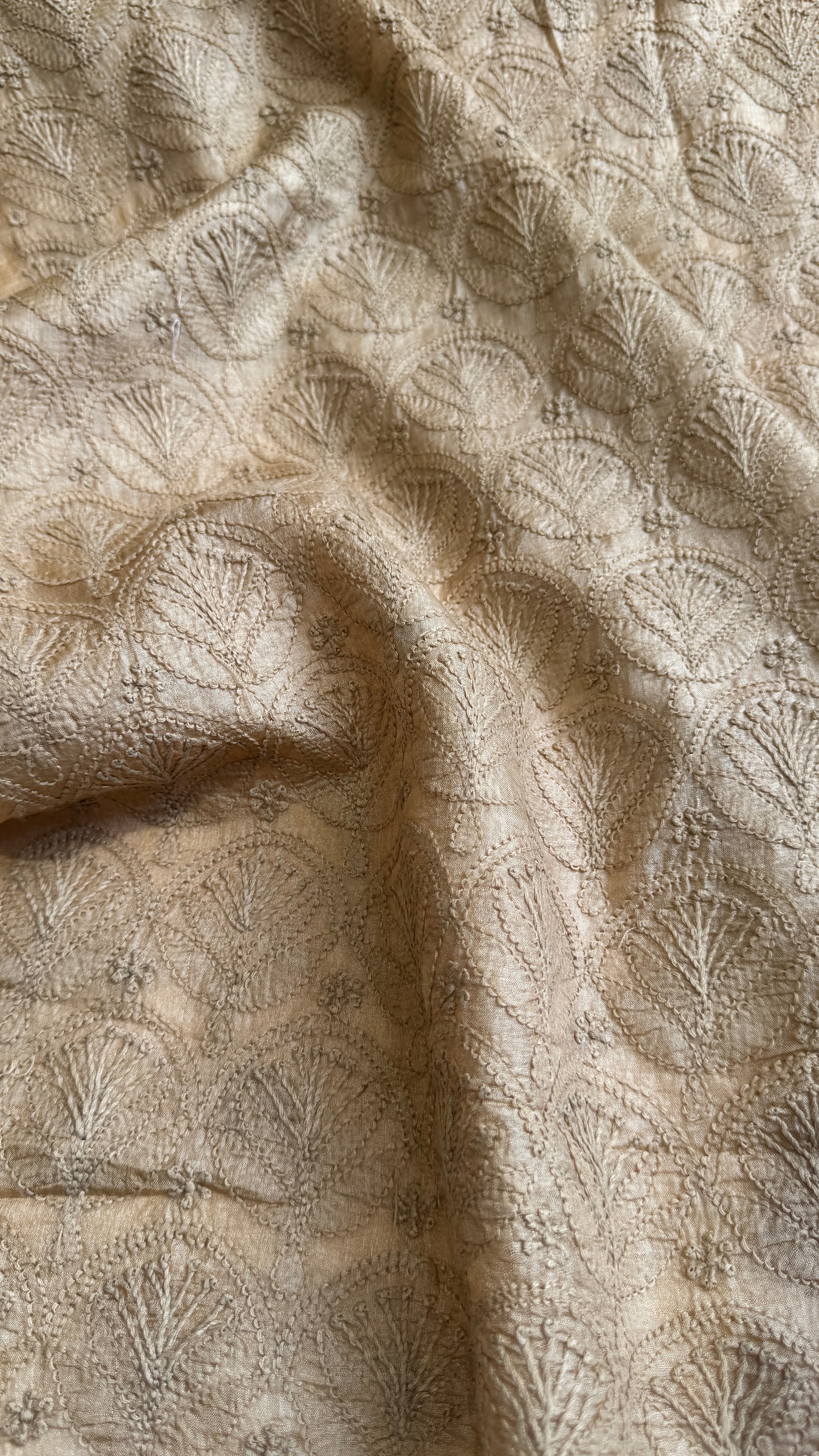 Pure Tussar Silk Chikankari Kurta Length - Mens- Almond Beige