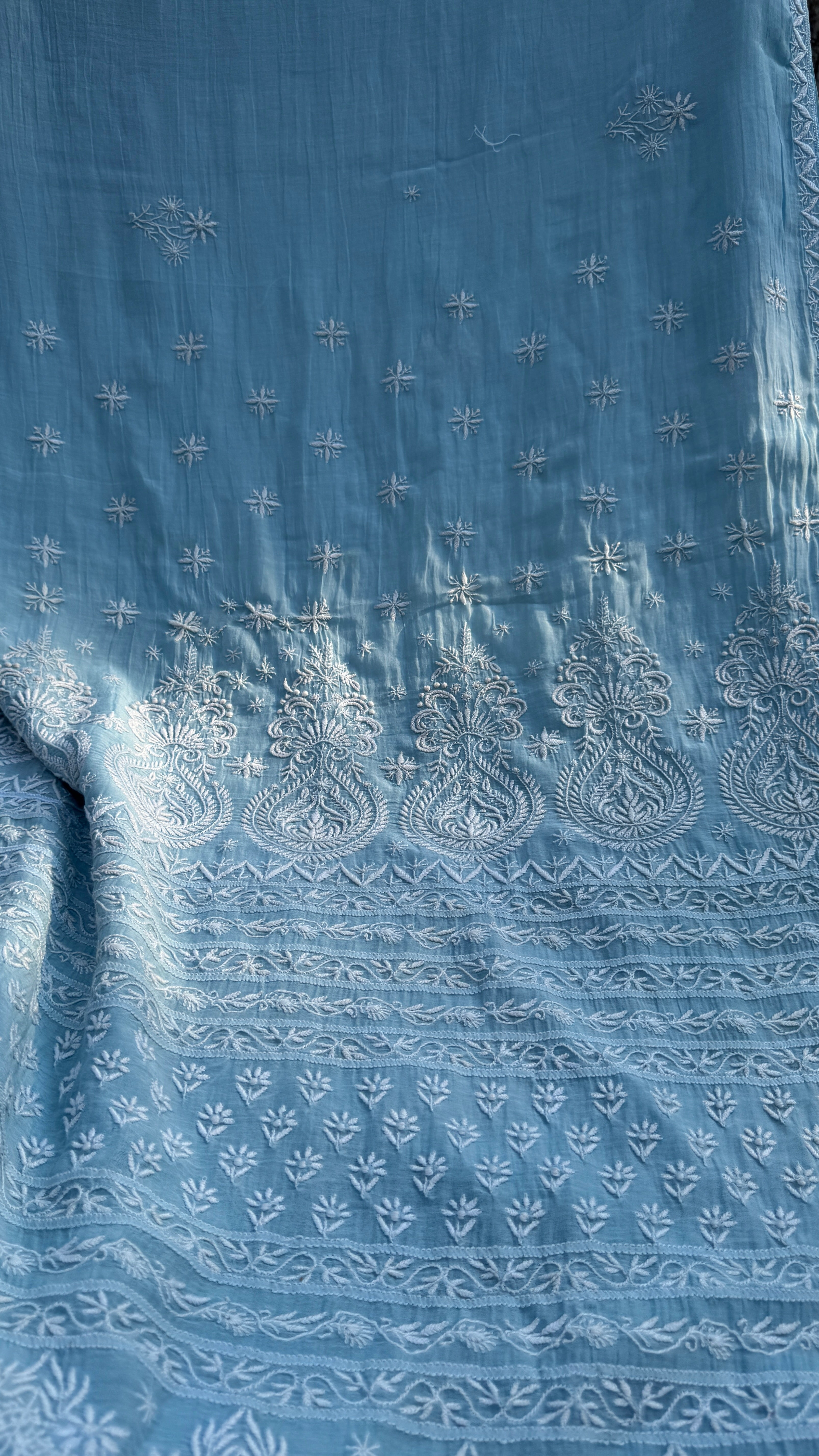 Pure Mul Chanderi Chikankari saree in Blue