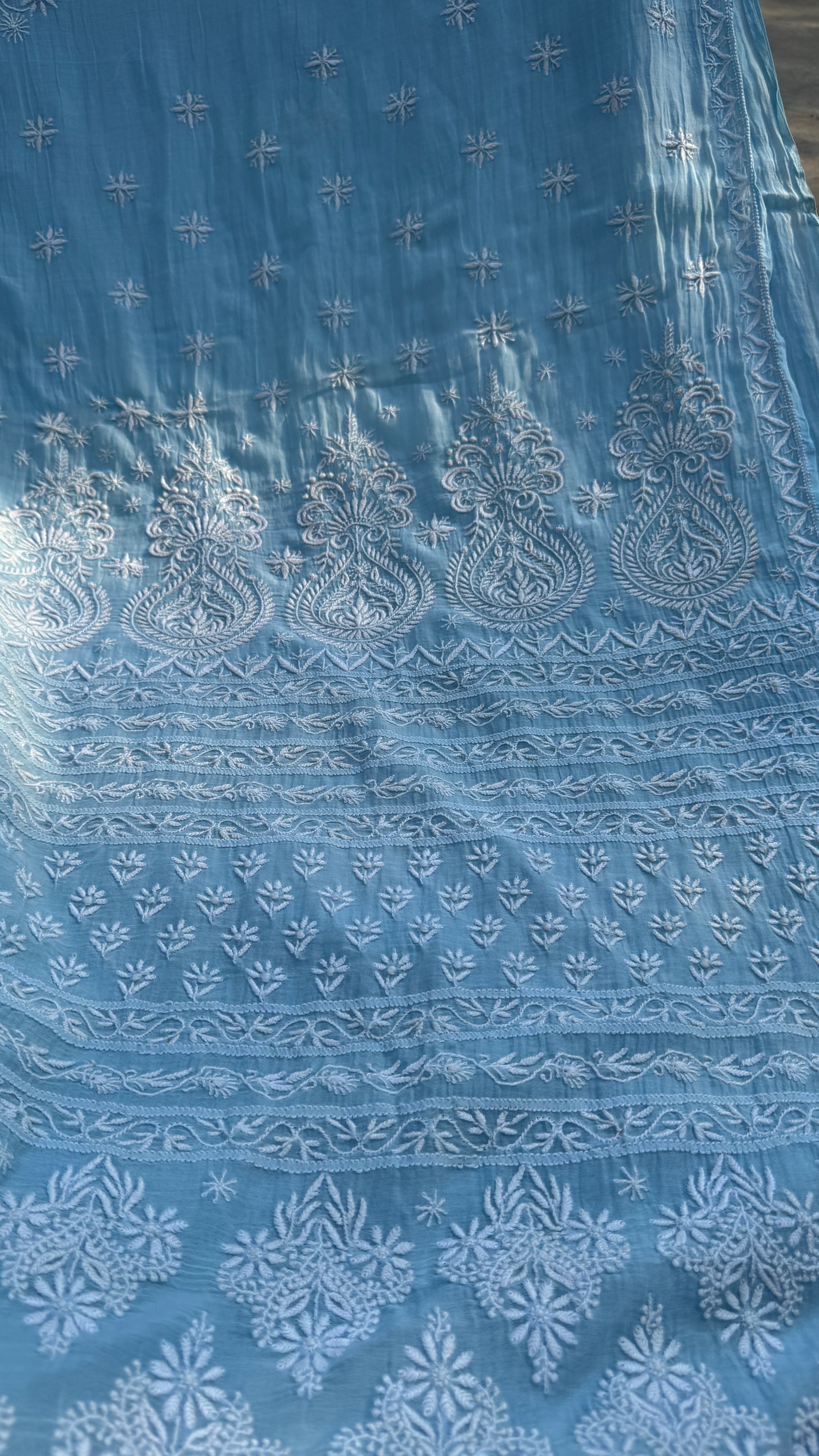 Pure Mul Chanderi Chikankari saree in Blue