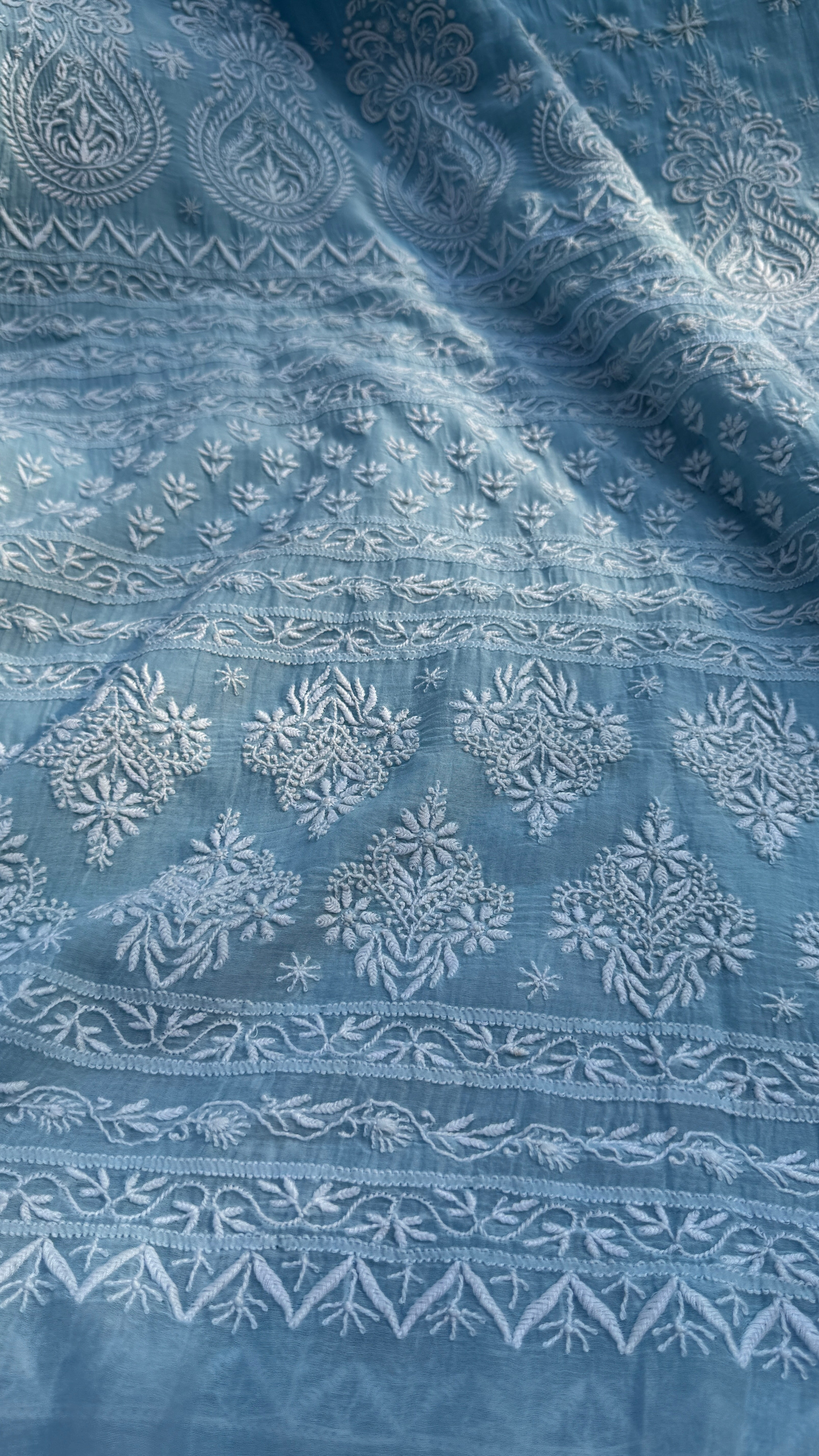 Pure Mul Chanderi Chikankari saree in Blue