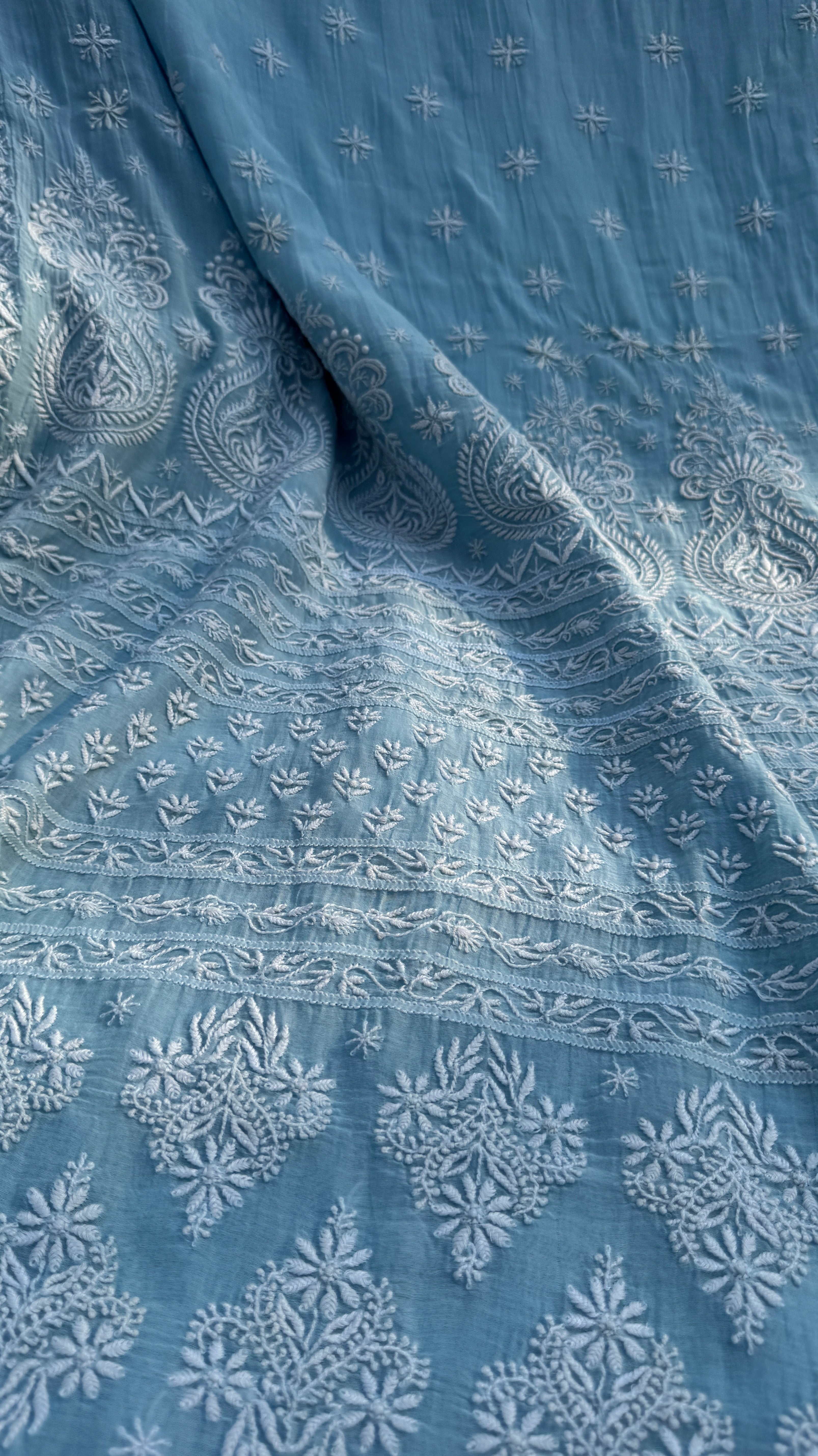 Pure Mul Chanderi Chikankari saree in Blue
