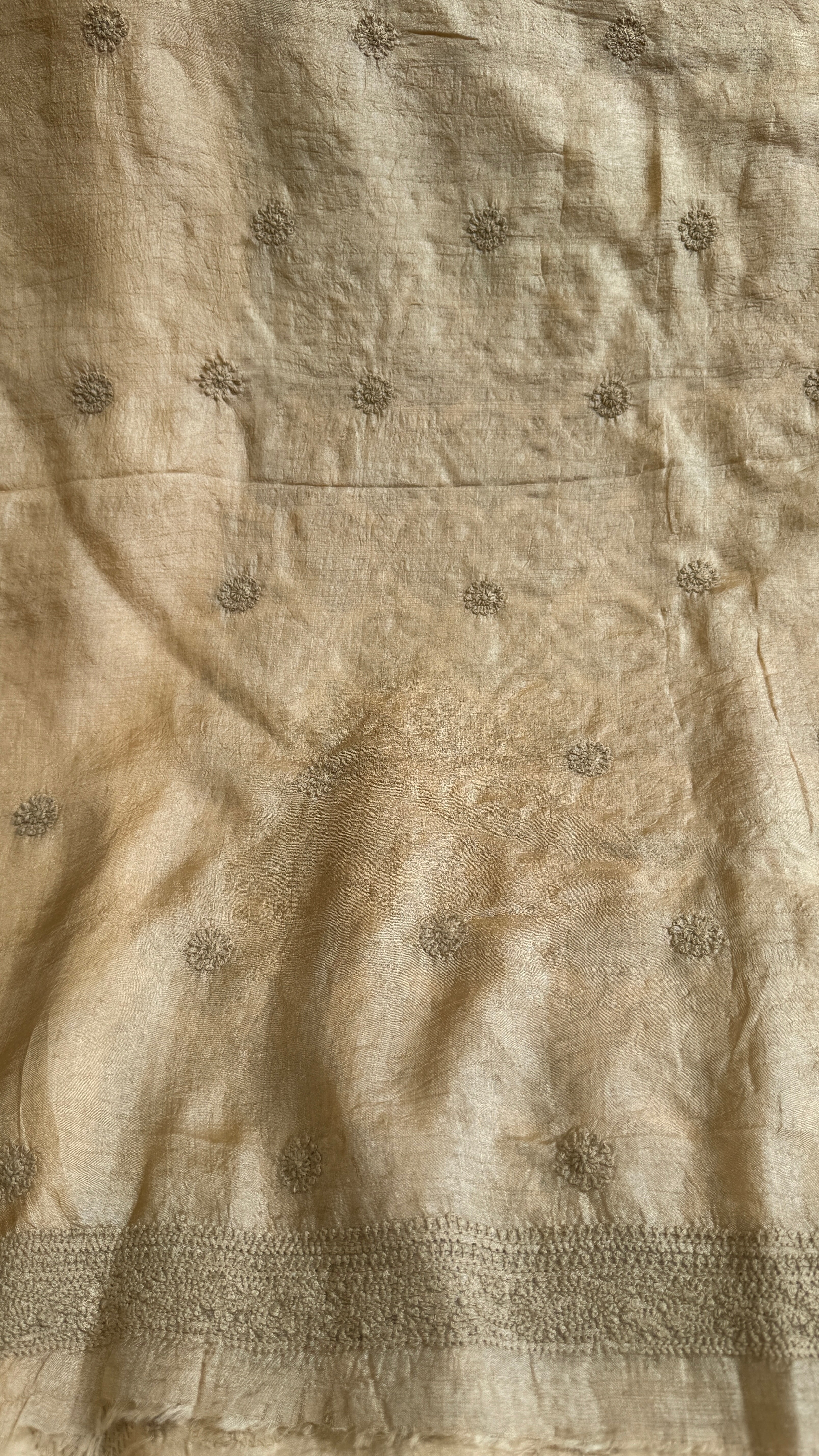 Pure Tussar Silk Chikankari Kurta Length - Mens- Almond Beige