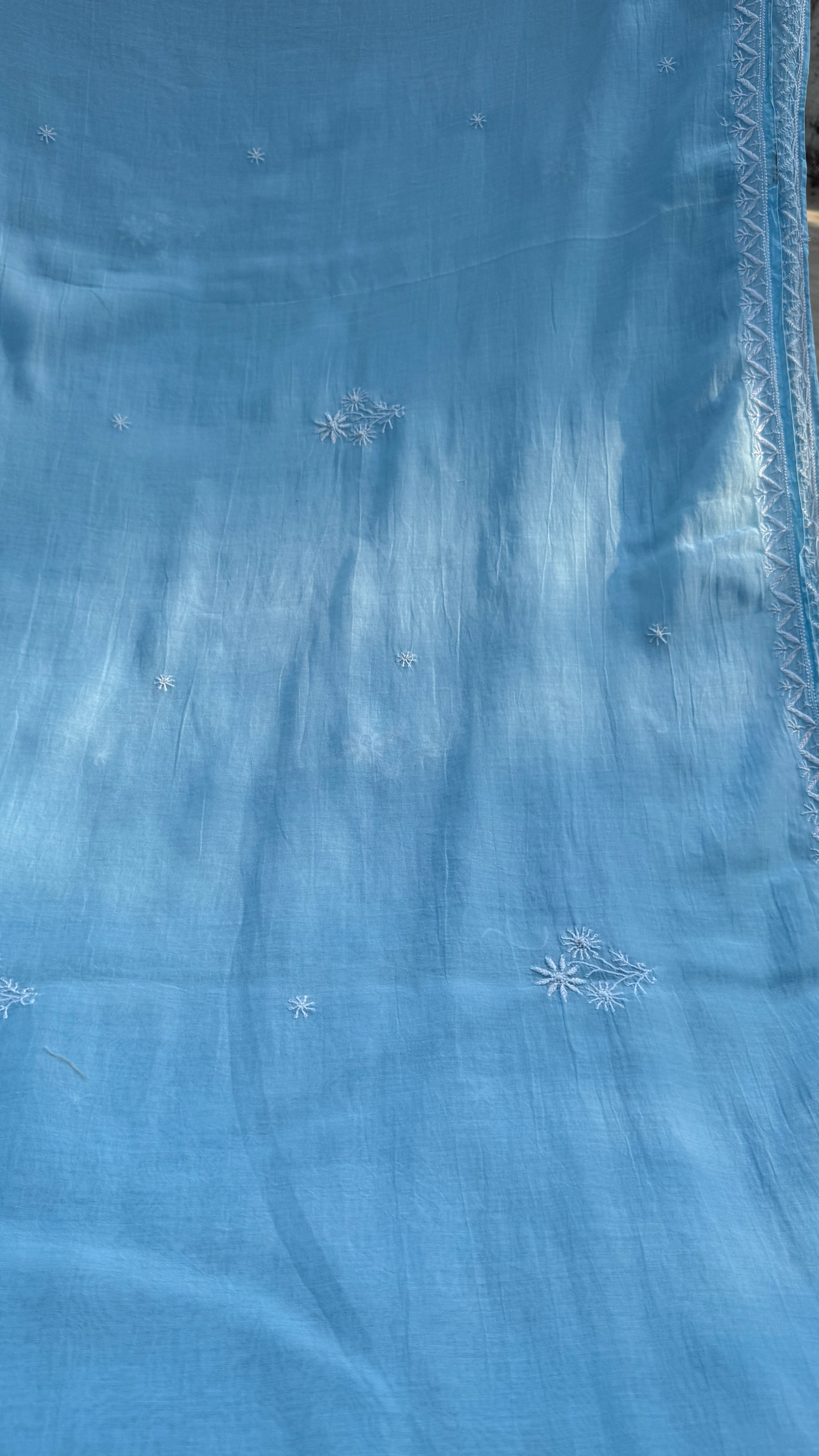 Pure Mul Chanderi Chikankari saree in Blue