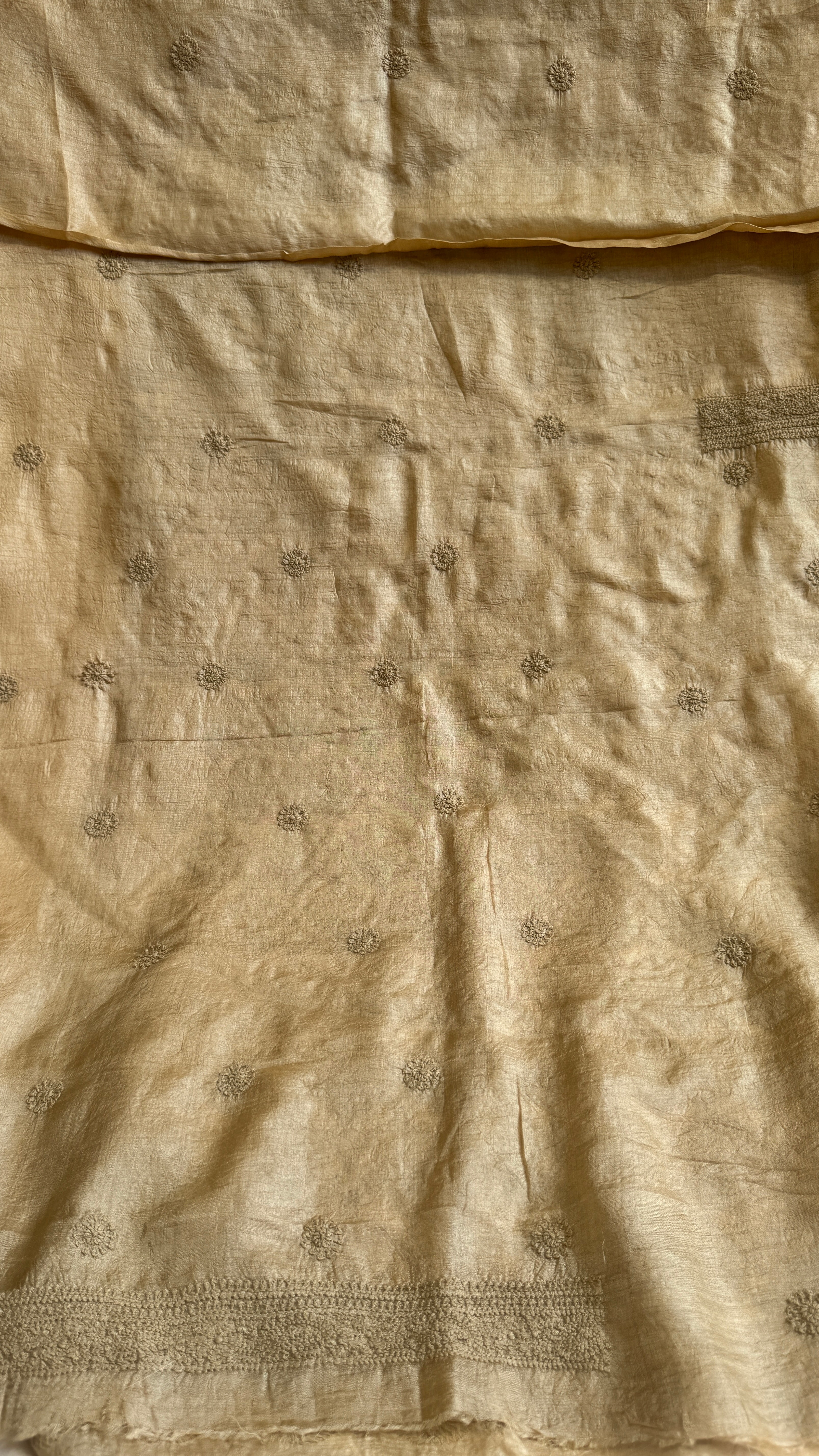 Pure Tussar Silk Chikankari Kurta Length - Mens- Almond Beige