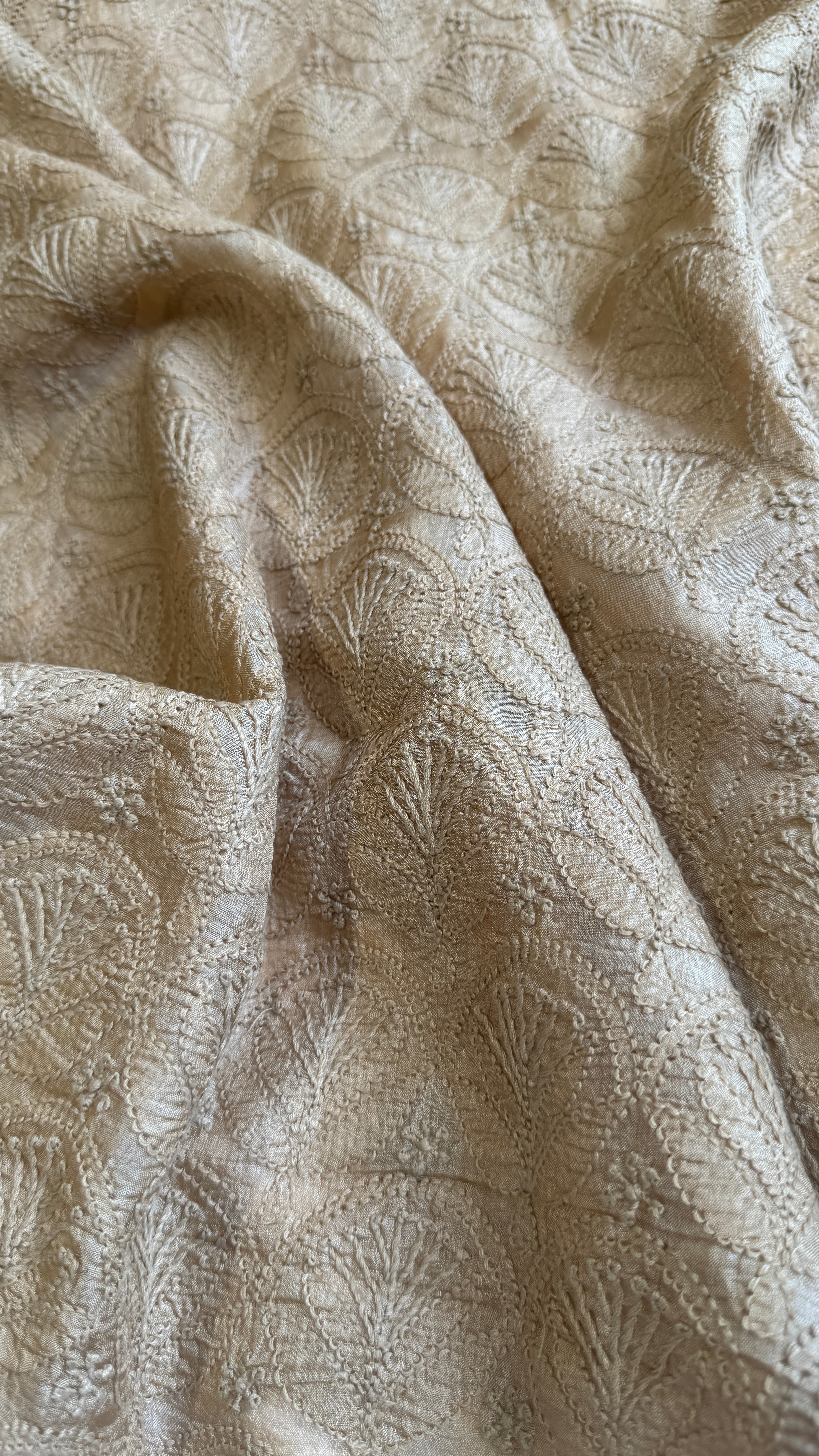 Pure Tussar Silk Chikankari Kurta Length - Mens- Almond Beige