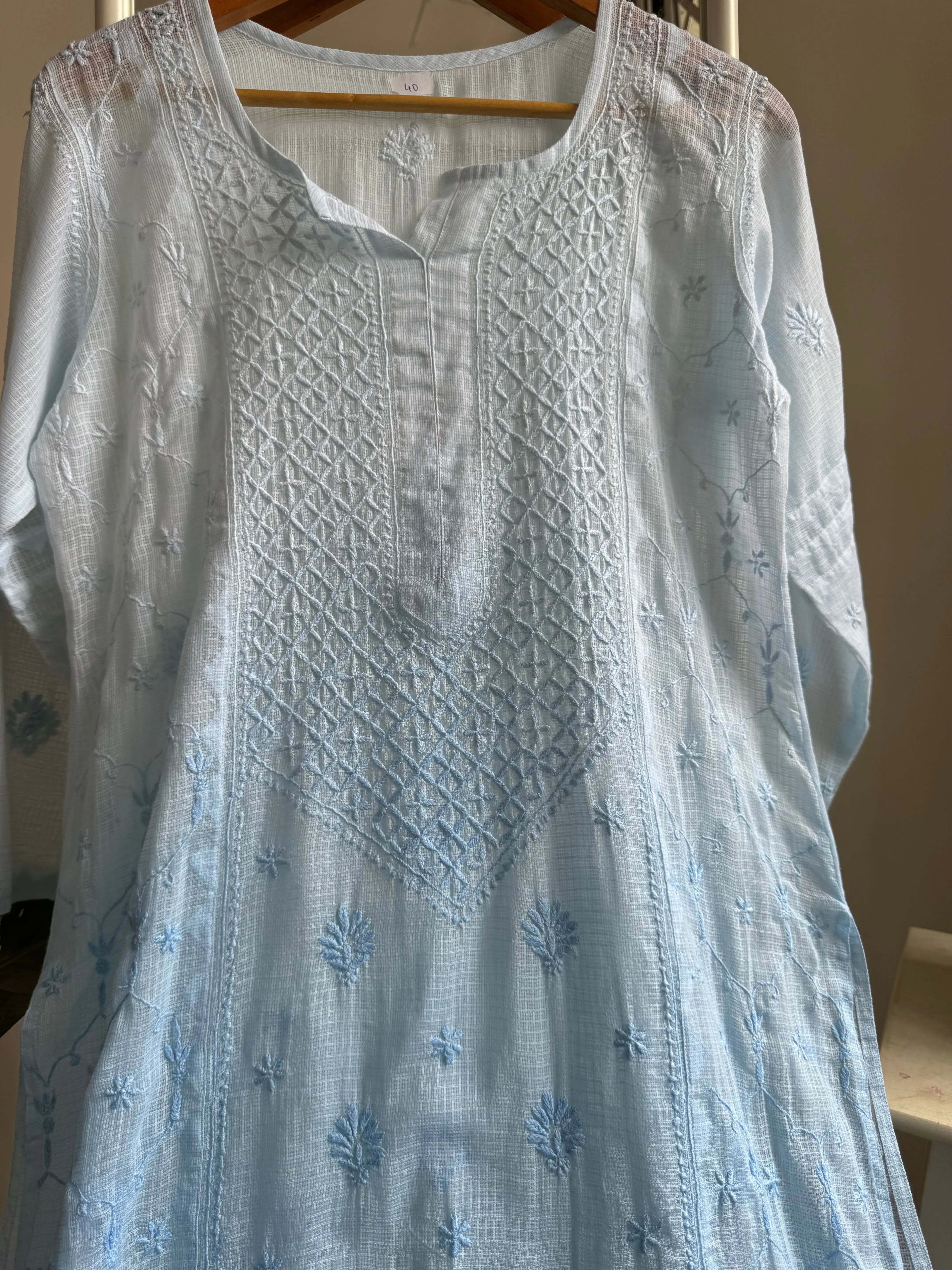 Kota Soft Cotton Chikankari Kurti - Blue ARIAA CHIKANKARI 