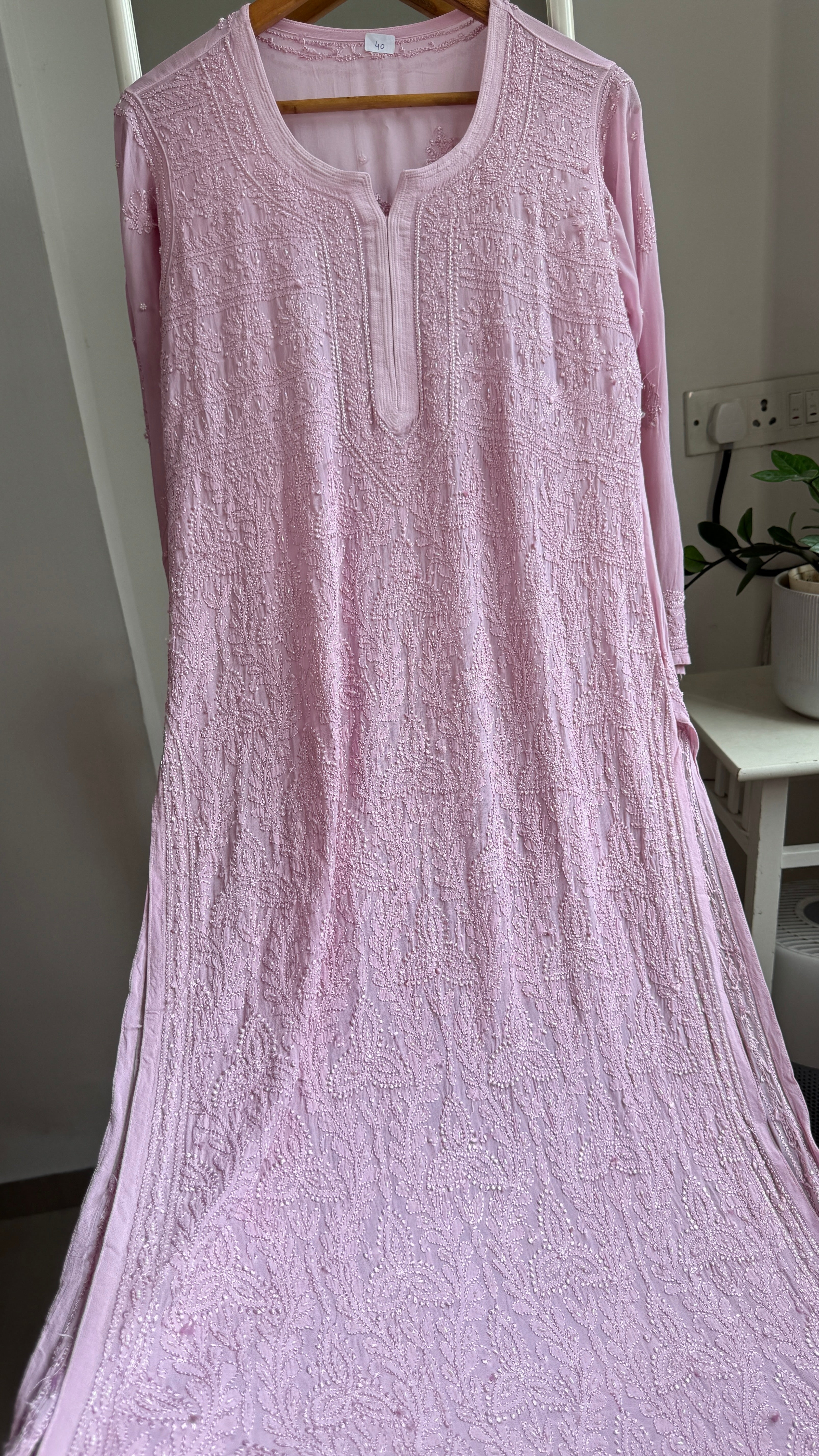 Viscose Kurti with Pearl  Work - Onion Pink
