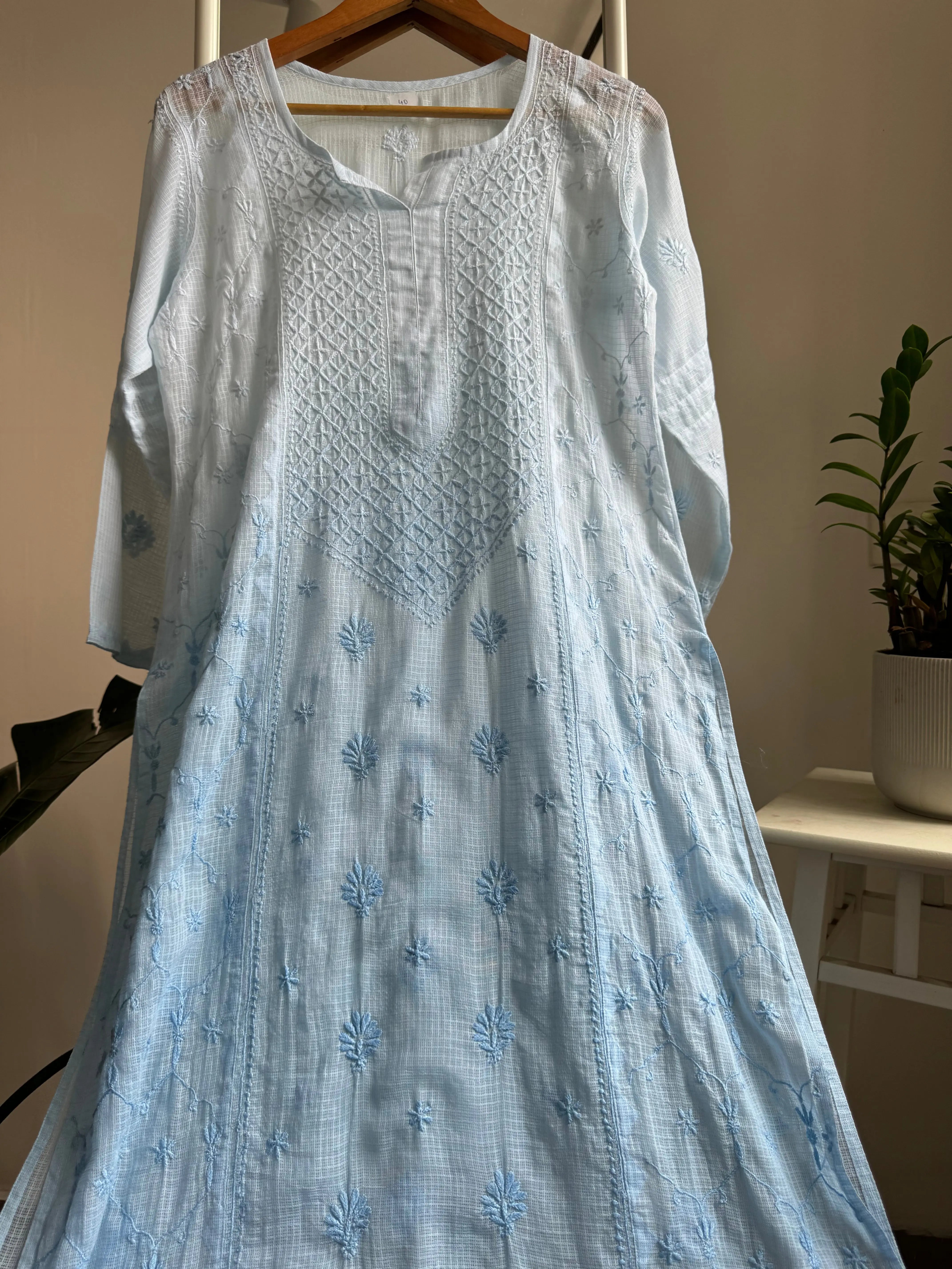 Kota Soft Cotton Chikankari Kurti - Blue ARIAA CHIKANKARI 