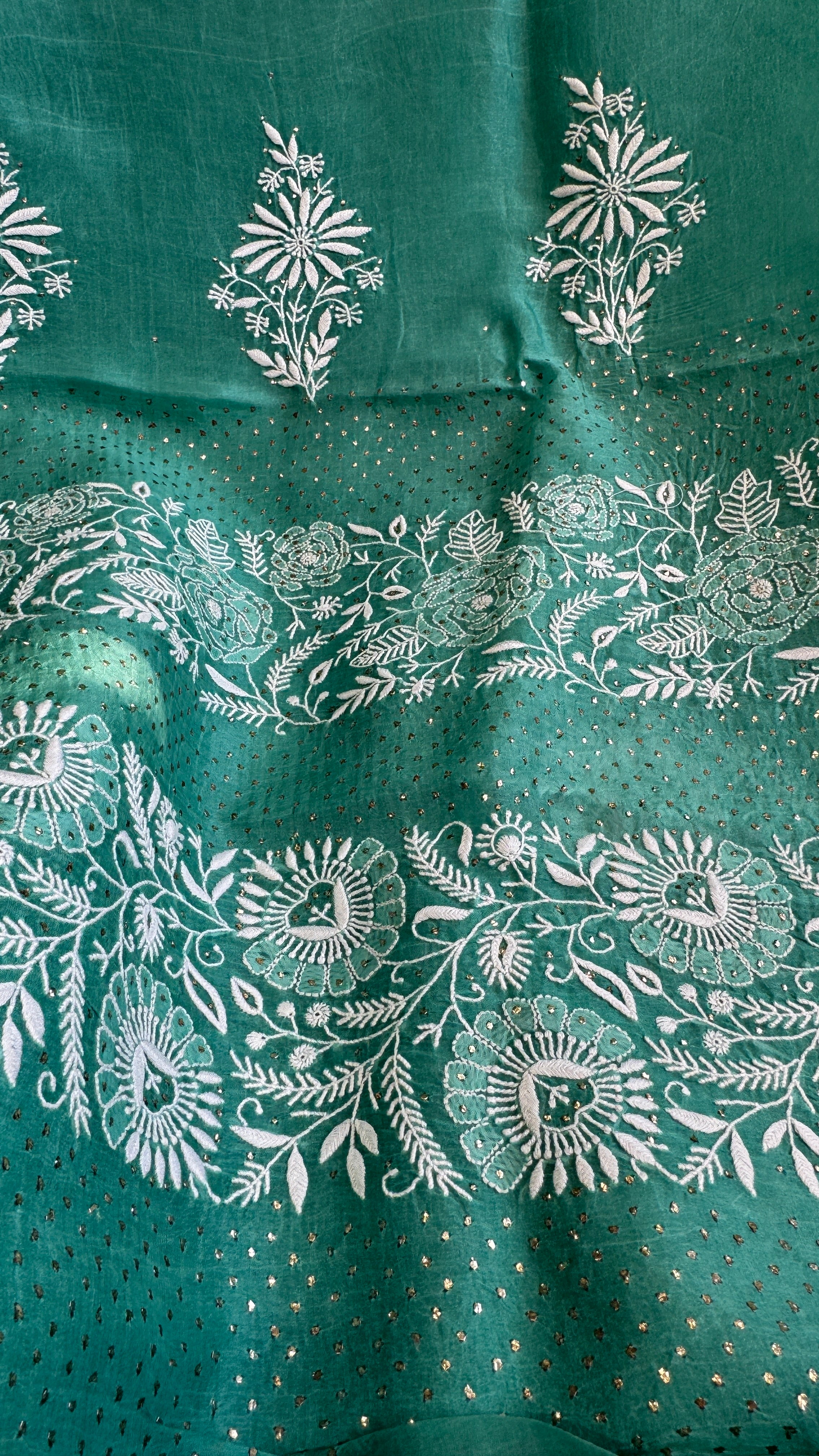 Pure organza Chikankari saree in Green with Mukaish work