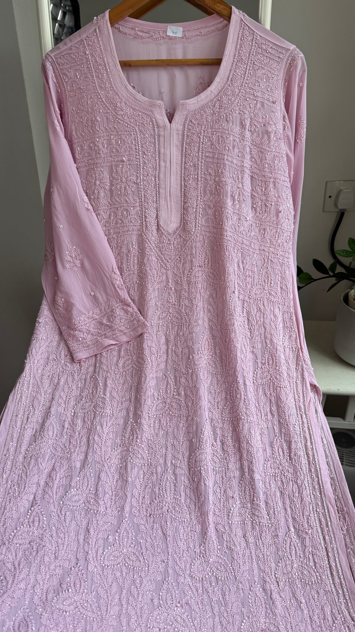 Viscose Kurti with Pearl  Work - Onion Pink