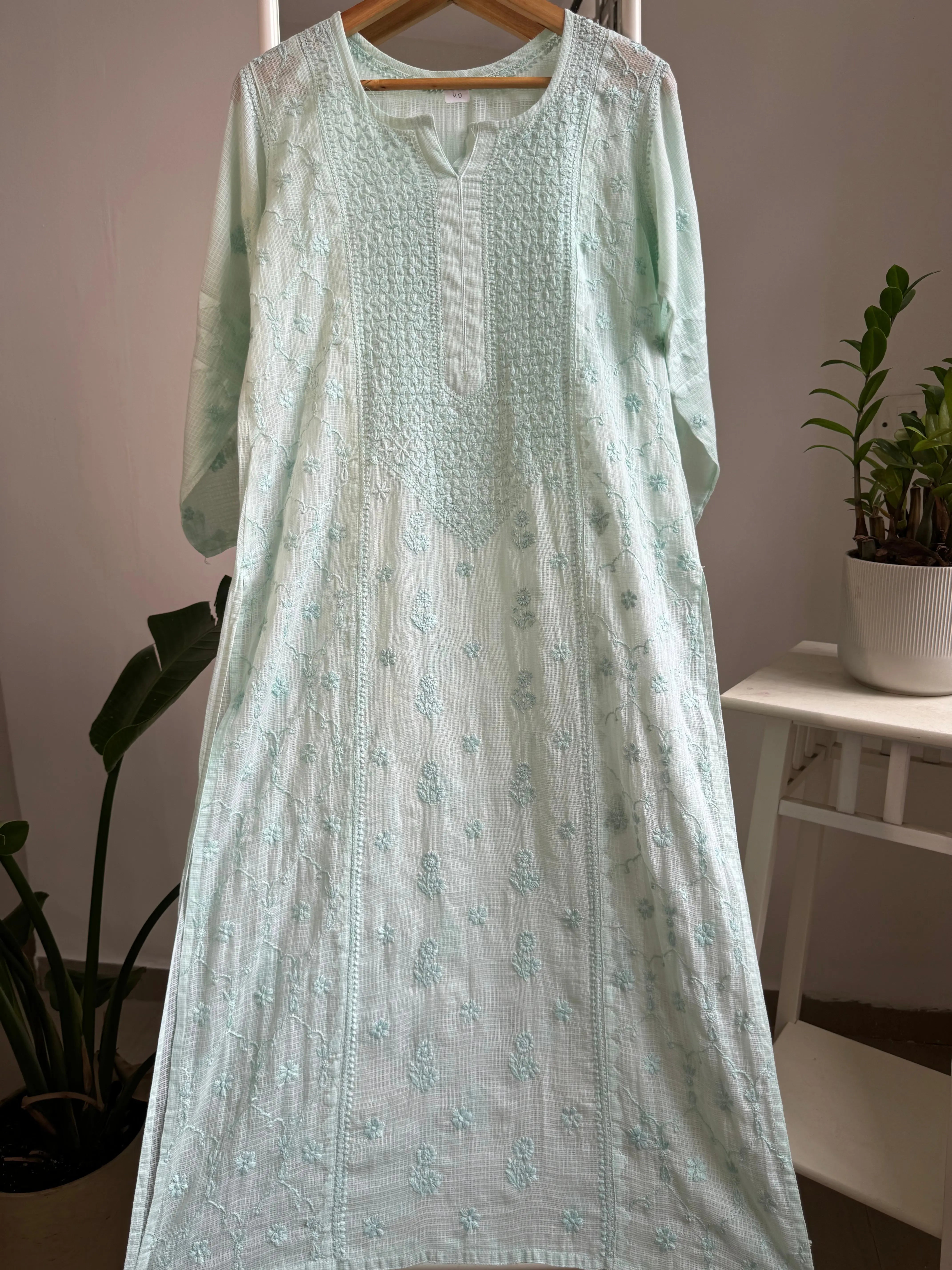 Kota Soft Cotton Chikankari Kurti - Green ARIAA CHIKANKARI 