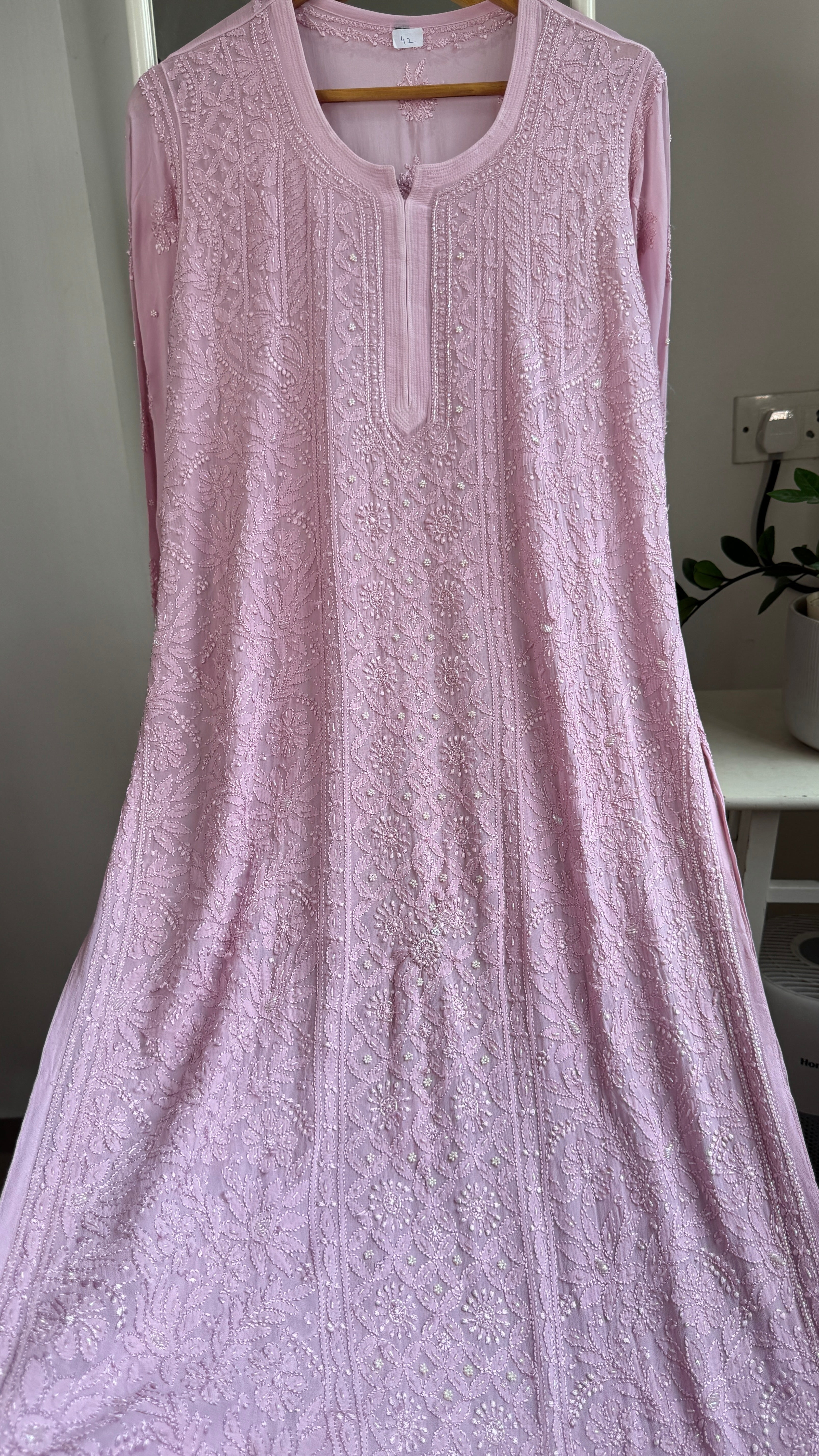 Viscose Kurti with Pearl  Work - Onion Pink