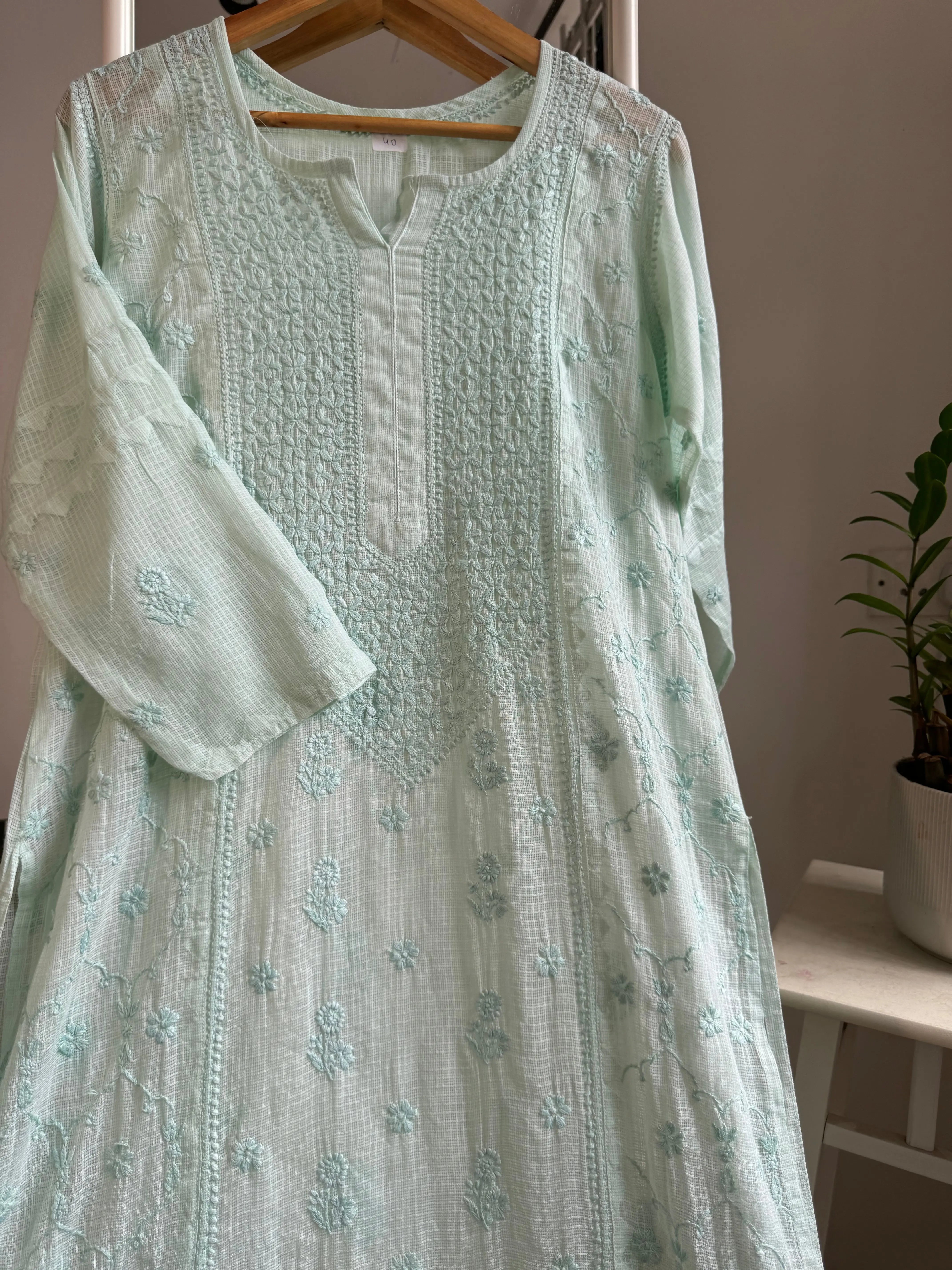 Kota Soft Cotton Chikankari Kurti - Green ARIAA CHIKANKARI 