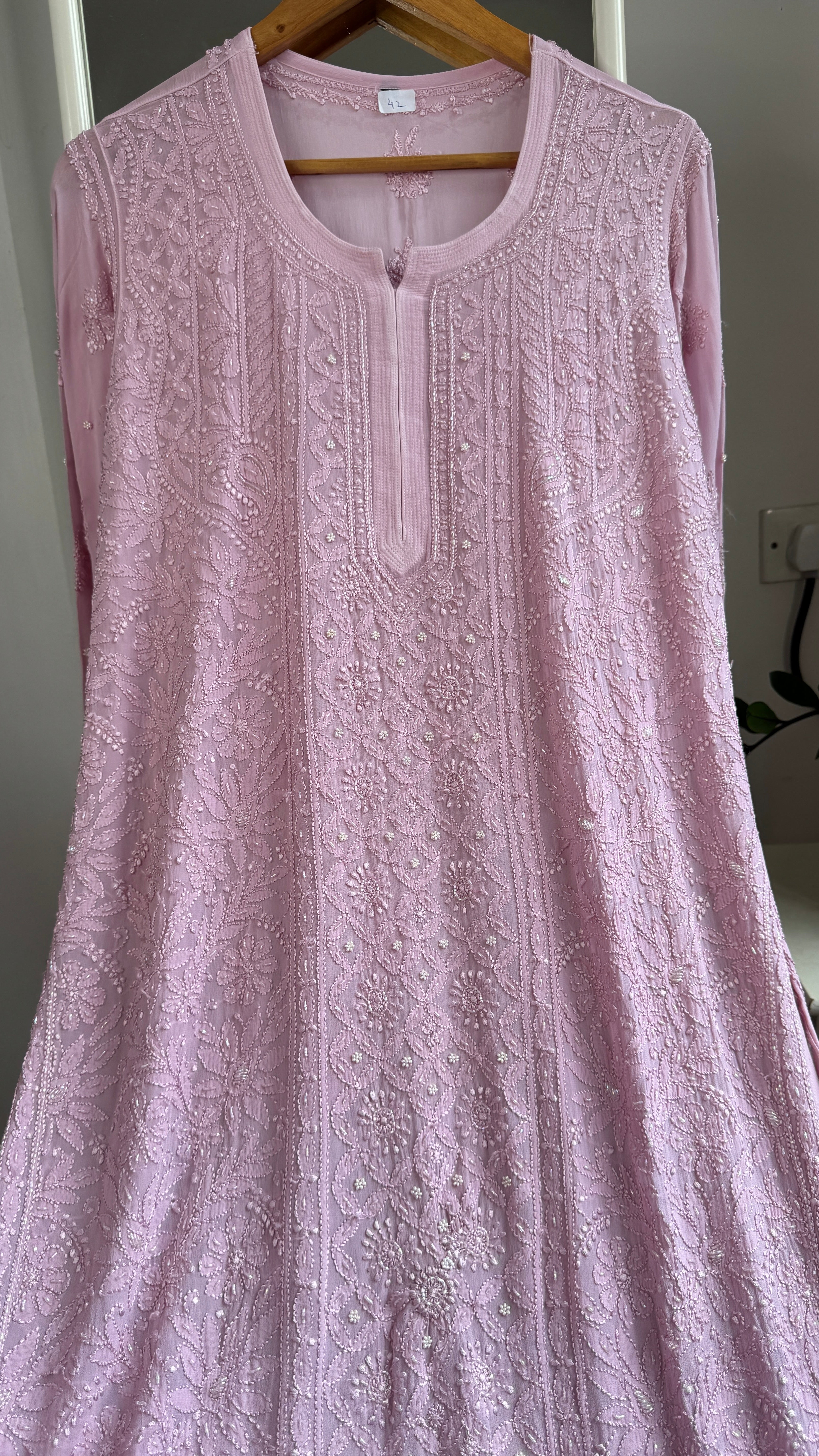 Viscose Kurti with Pearl  Work - Onion Pink