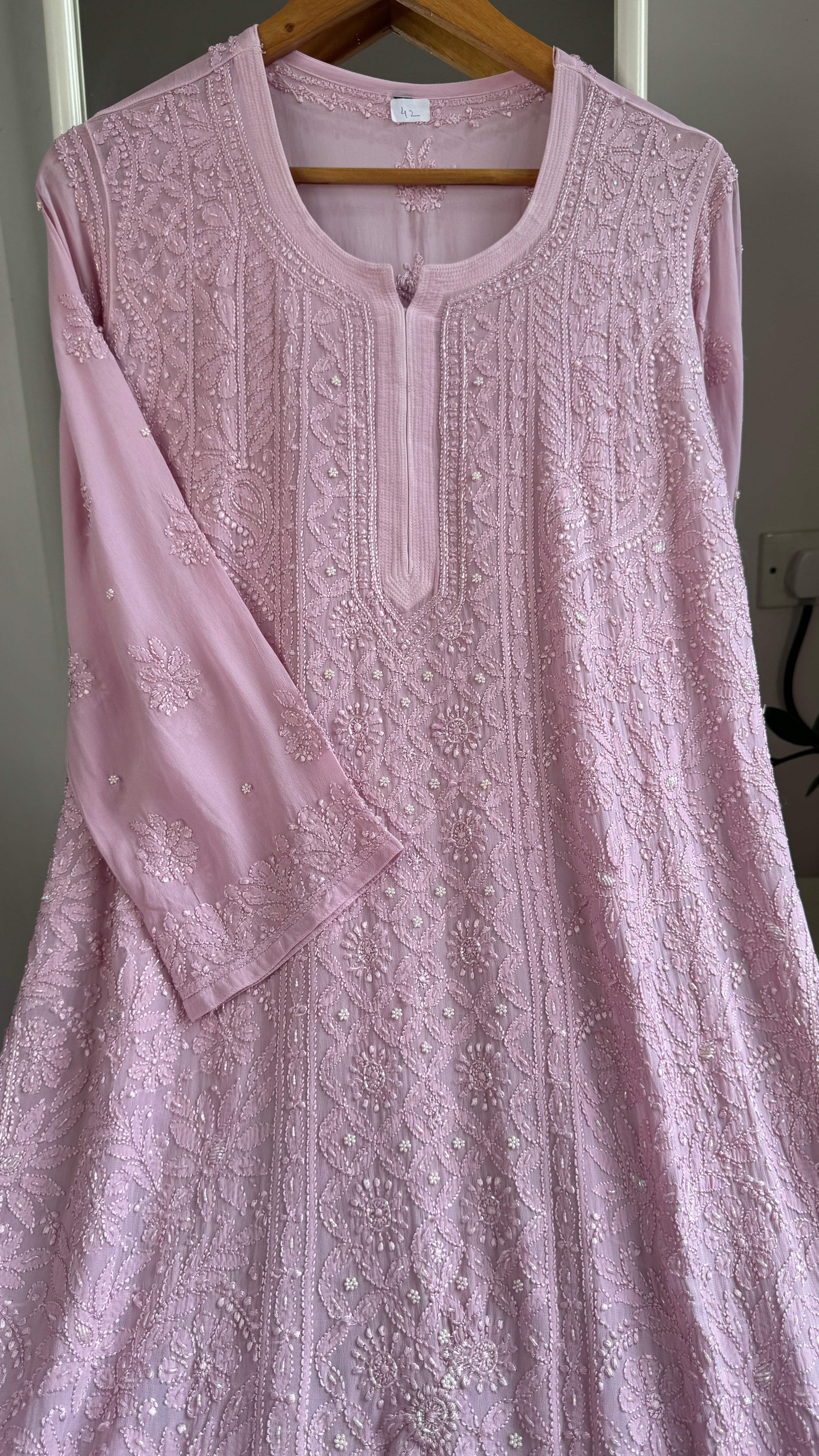 Viscose Kurti with Pearl  Work - Onion Pink
