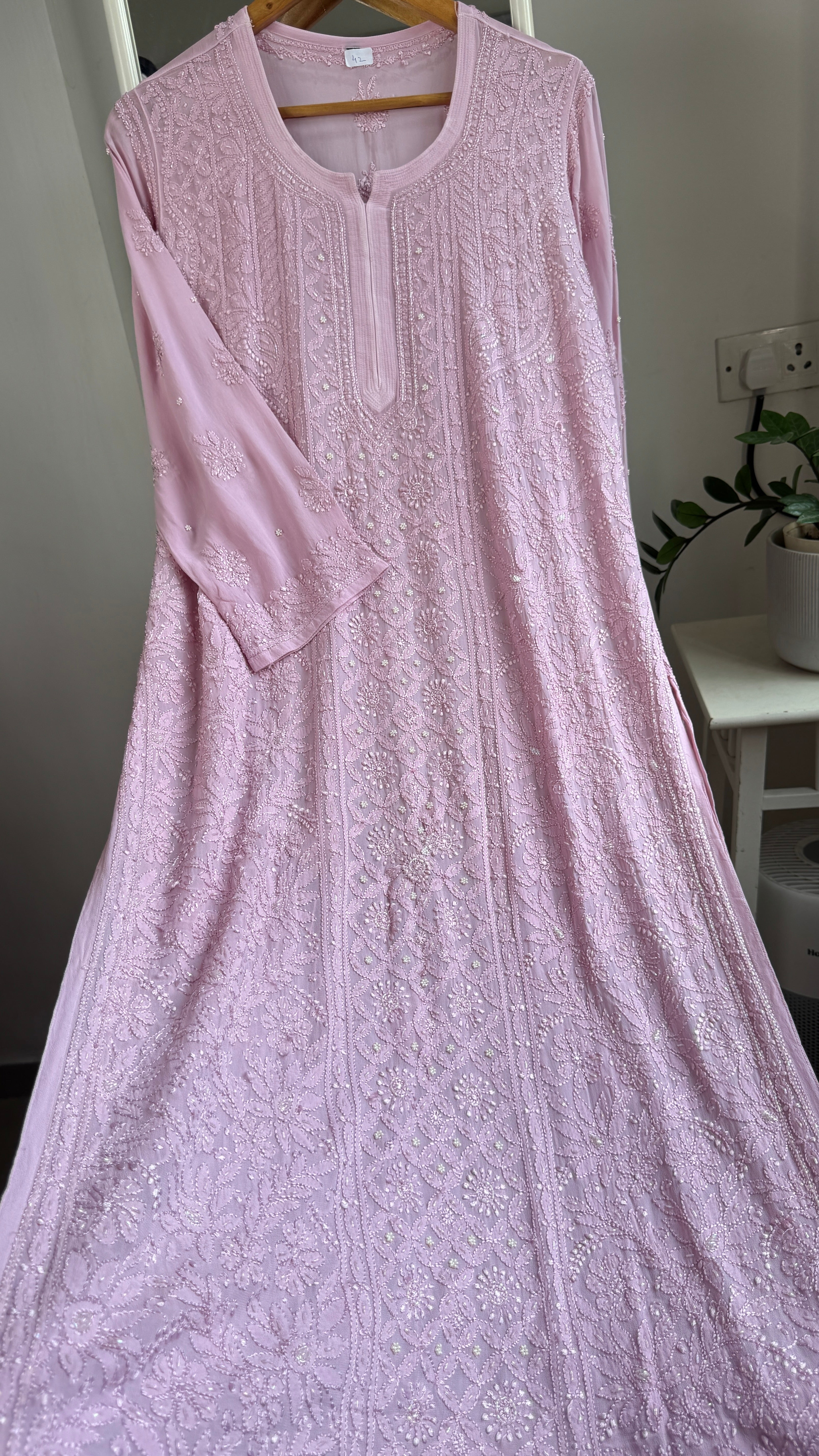 Viscose Kurti with Pearl  Work - Onion Pink