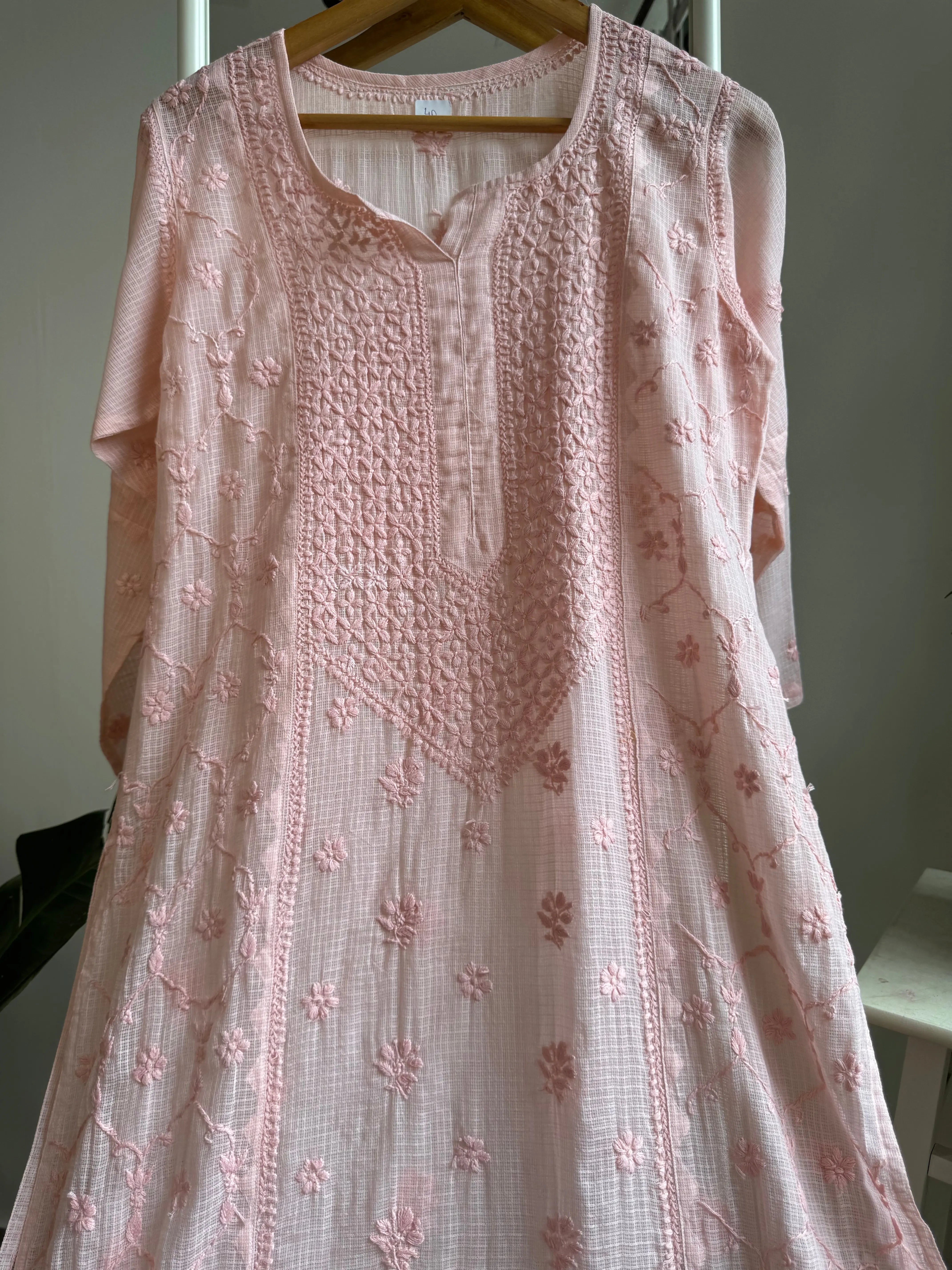 Kota Soft Cotton Chikankari Kurti - Pale Pink ARIAA CHIKANKARI 