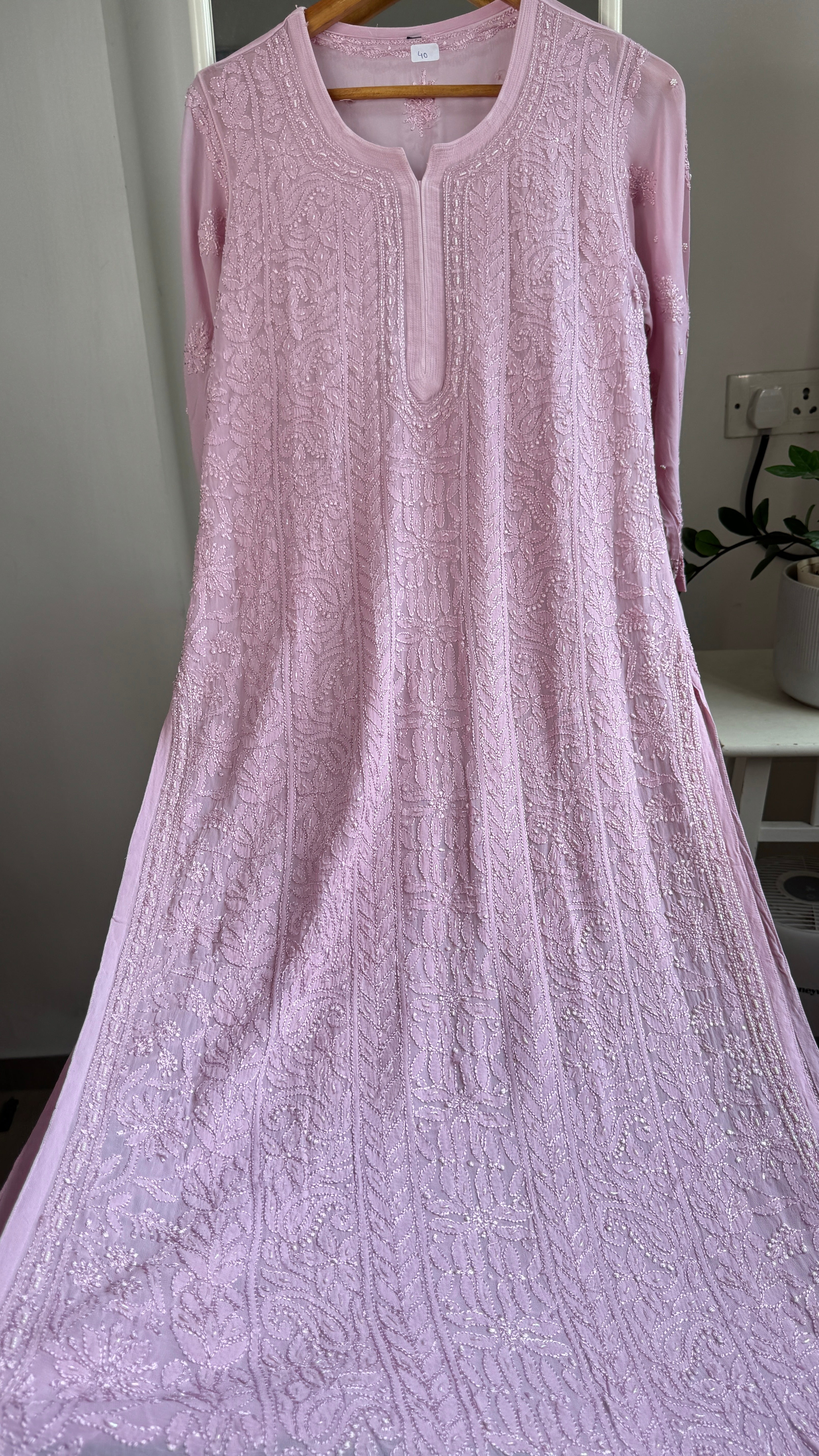 Viscose Kurti with Pearl  Work - Onion Pink