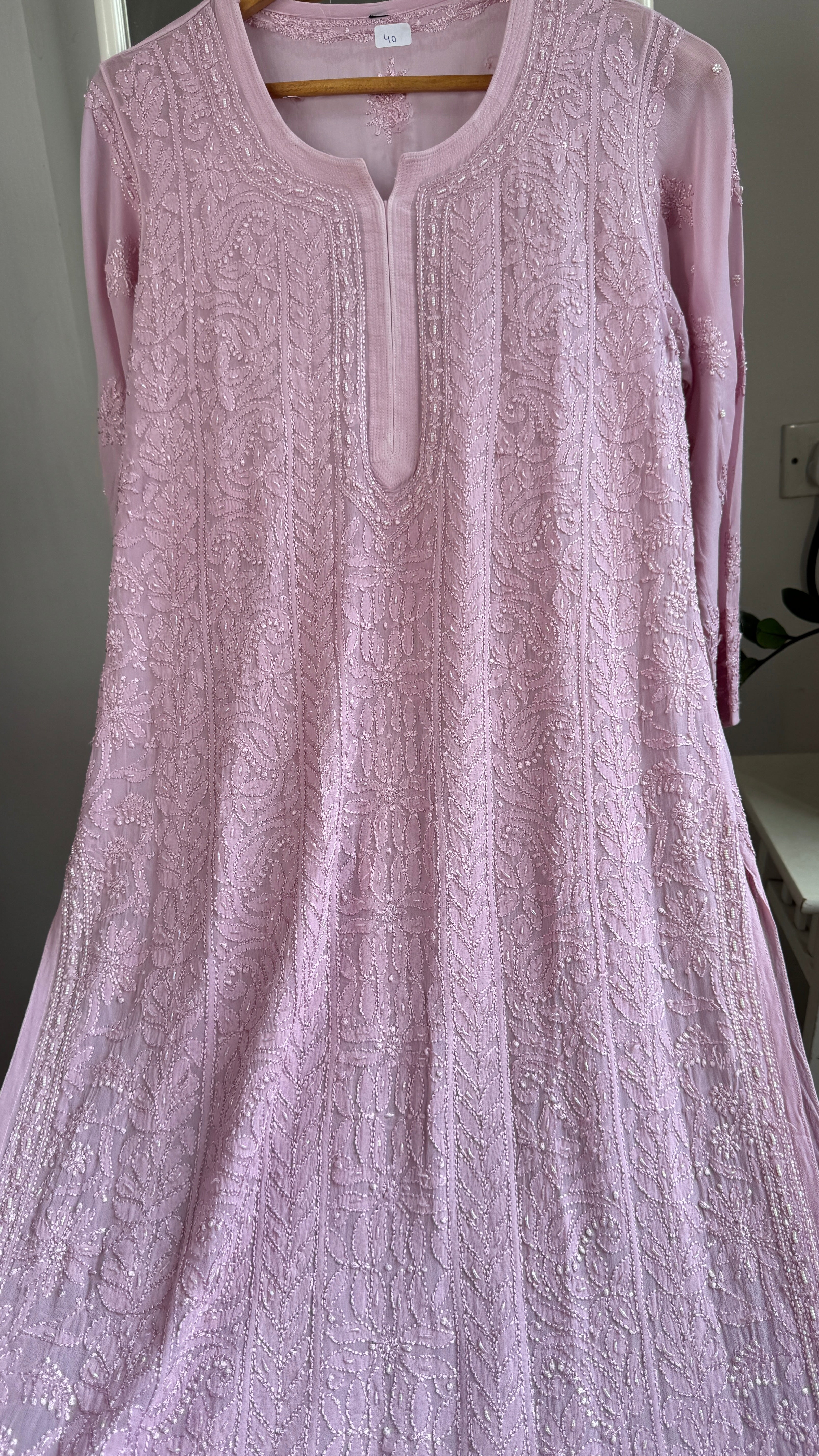 Viscose Kurti with Pearl  Work - Onion Pink