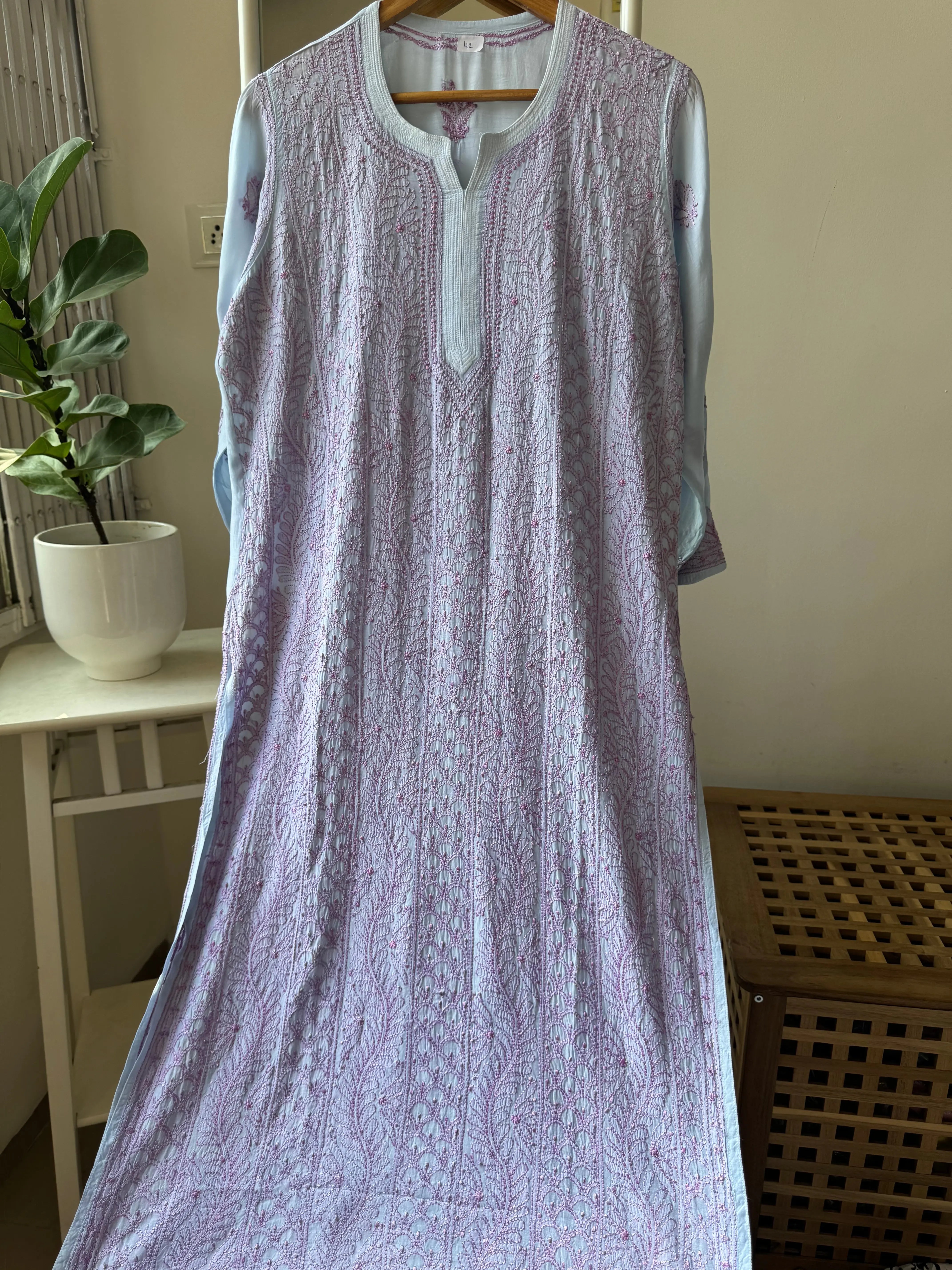 Muslin Chikankari Kurti - Blue ARIAA CHIKANKARI 