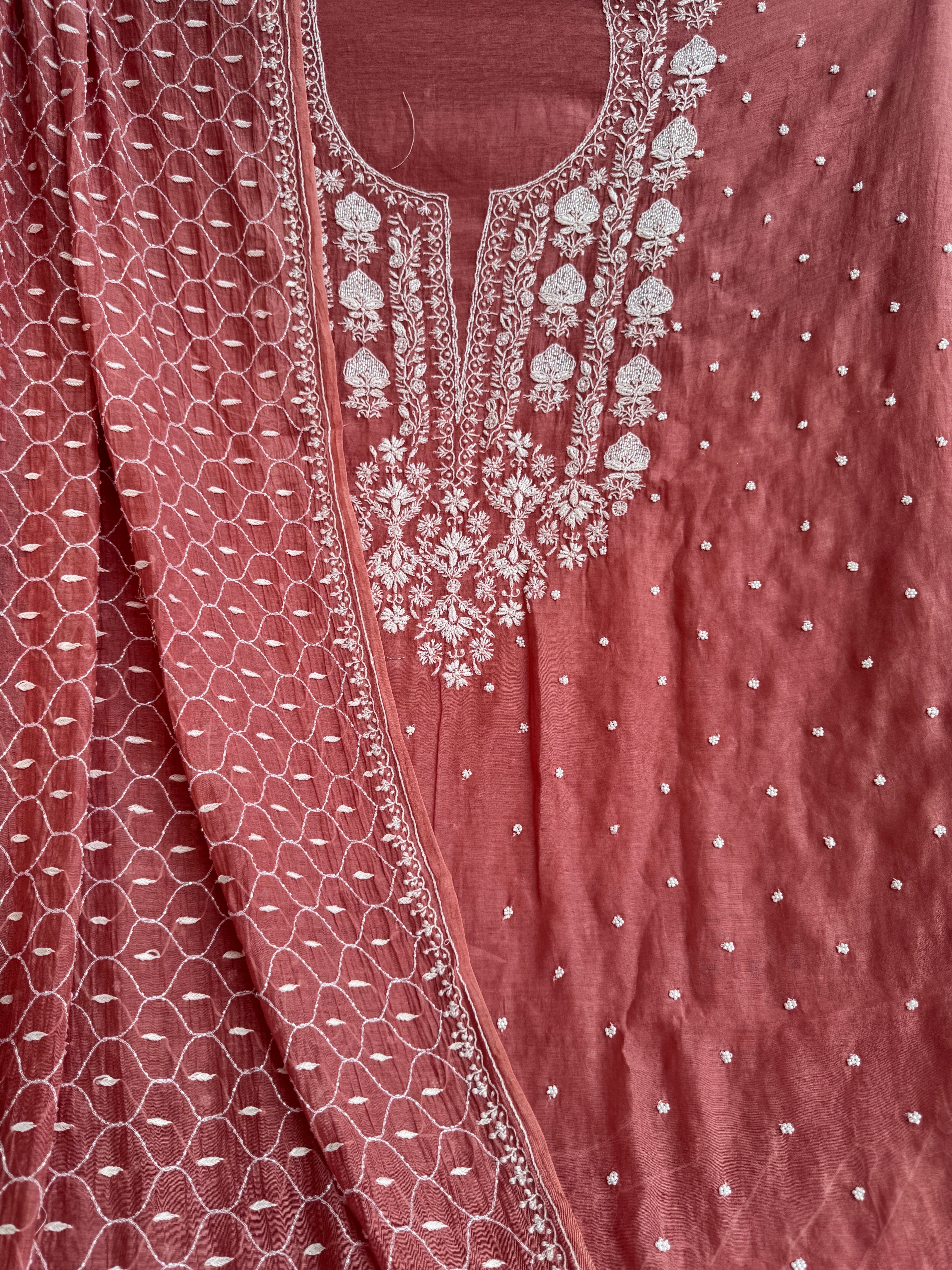 Mul Chanderi Chikankari  - Rosewood ARIAA CHIKANKARI 